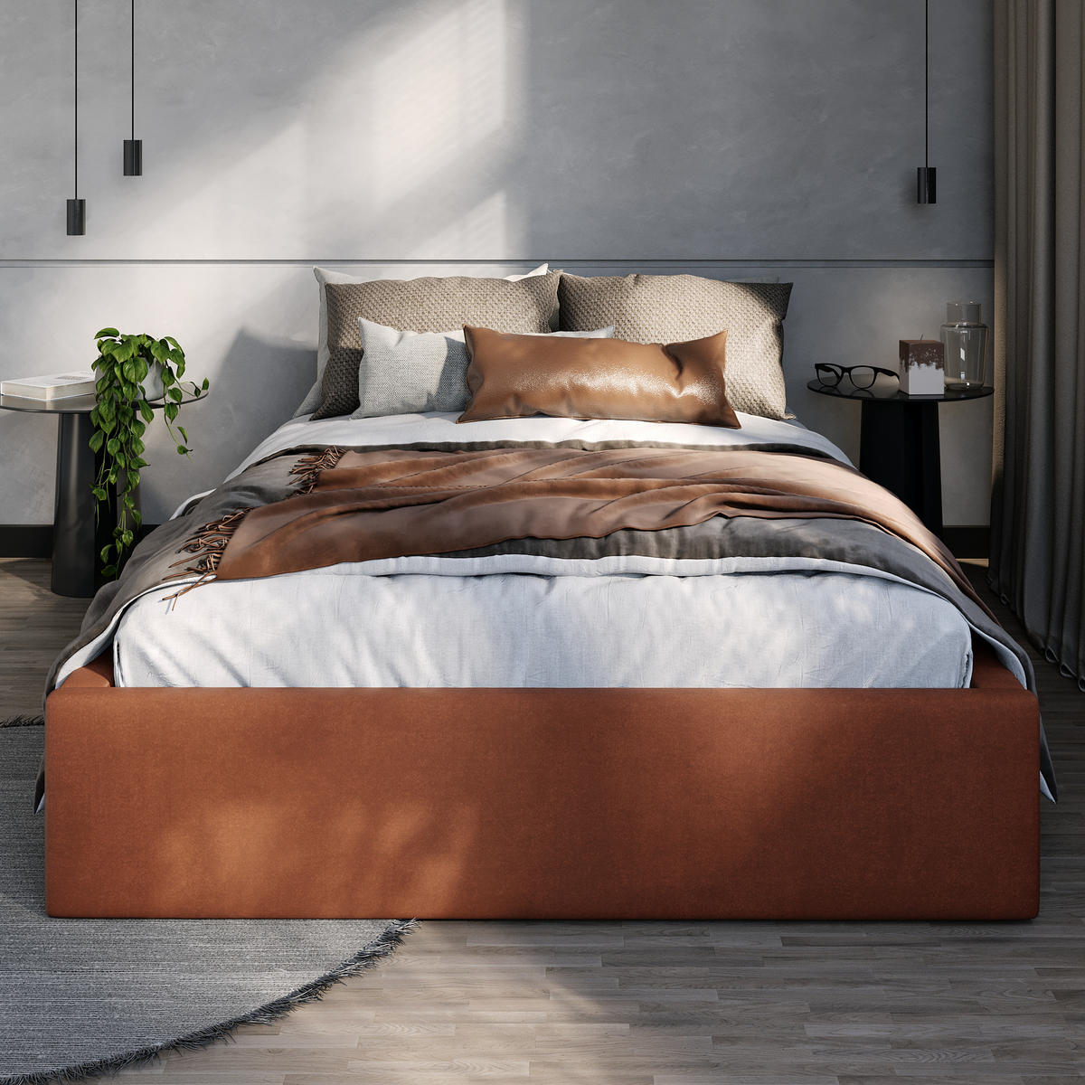 POLSTERBETT 120x200cm Bett mit Stauraum Lattenrost Honigfarbe - Orange/Braun, Holz/Holzwerkstoff (120/200cm) - Muralo