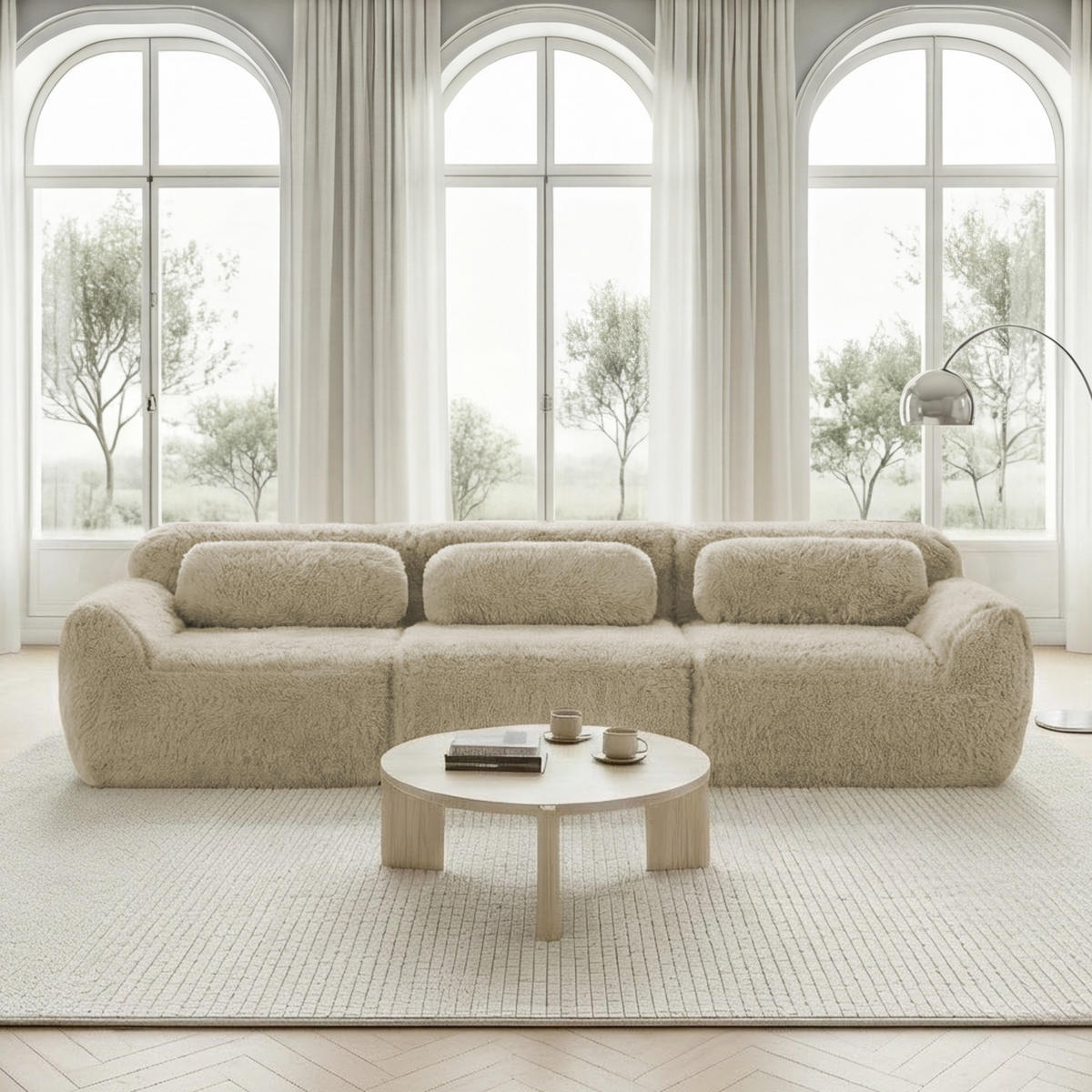 SOFA 3-Sitzer aus Plüsch mit modularem Design & rutschfester Basis, beige - Beige, Textil (104/73/291cm) - Luhomfu
