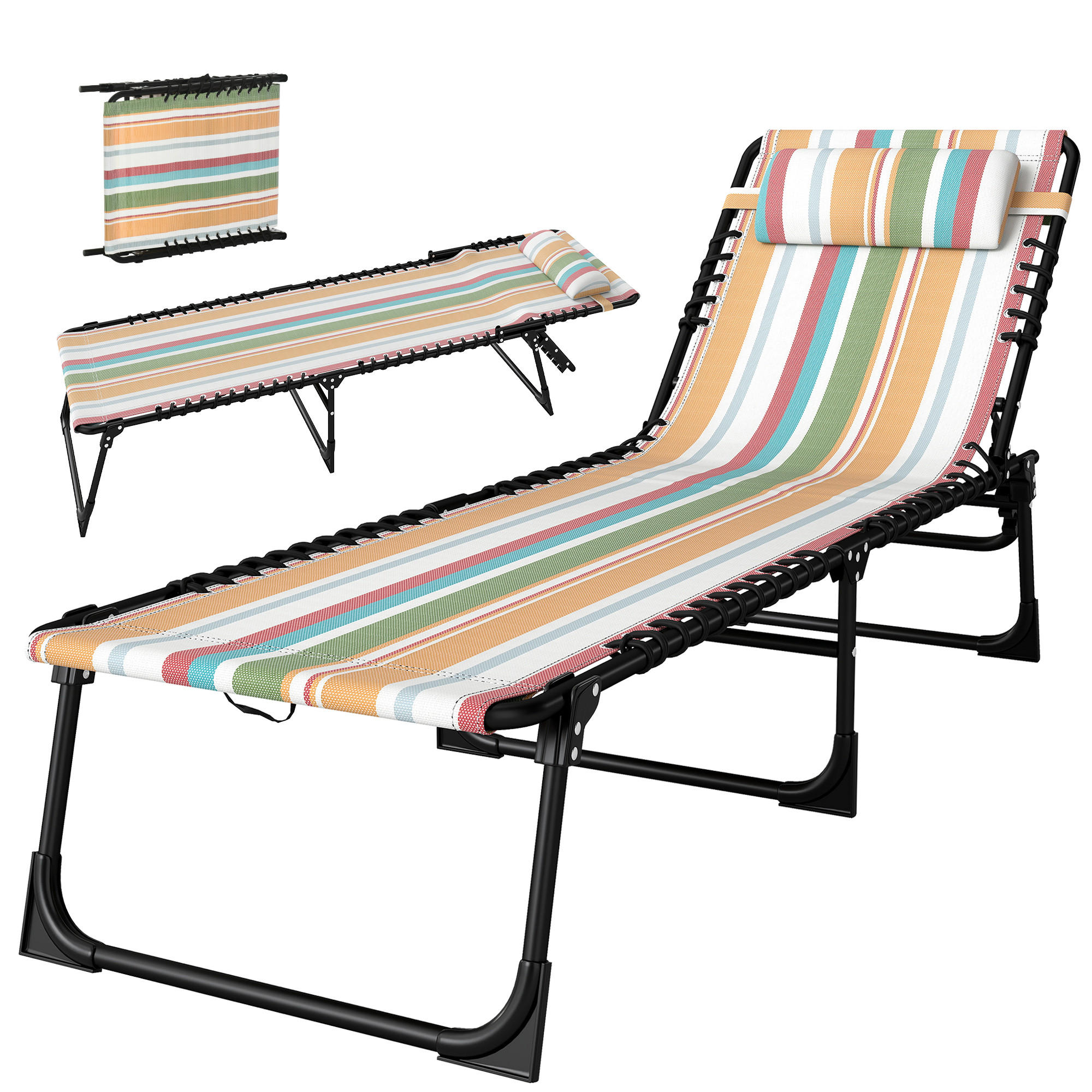 SONNENLIEGE, Faltbare Gartenliege, Klappliege, 4-stufige Rückenlehne, Stahl, Netzstoff, 189 x 58 x 30 cm, Mehrfarbig - Multicolor, Metall (189/30/58cm)