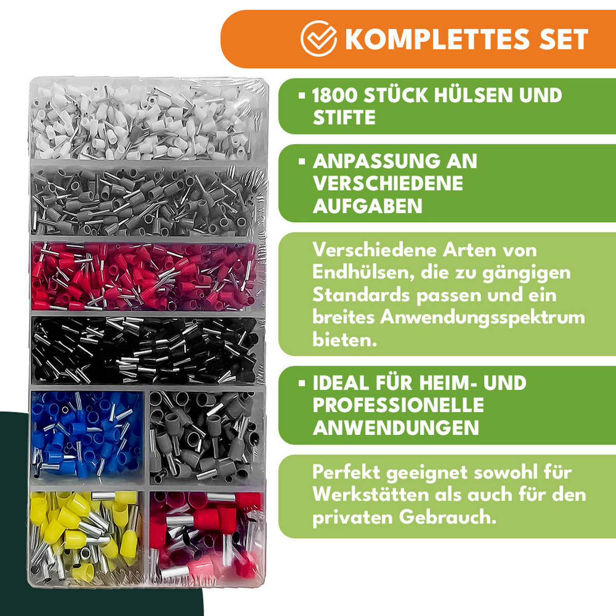 CRIMPZANGE 0,25-10 mm² mit 1800 Aderendhülsen - Schwarz, Metall (10/10/10cm) - KRUMAD