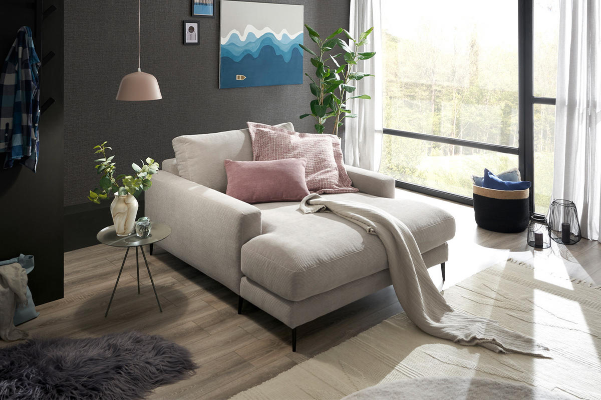 LONGSEAT CARA Beige Cord - Beige/Schwarz, Textil/Metall (132/84/170cm) - KAWOLA