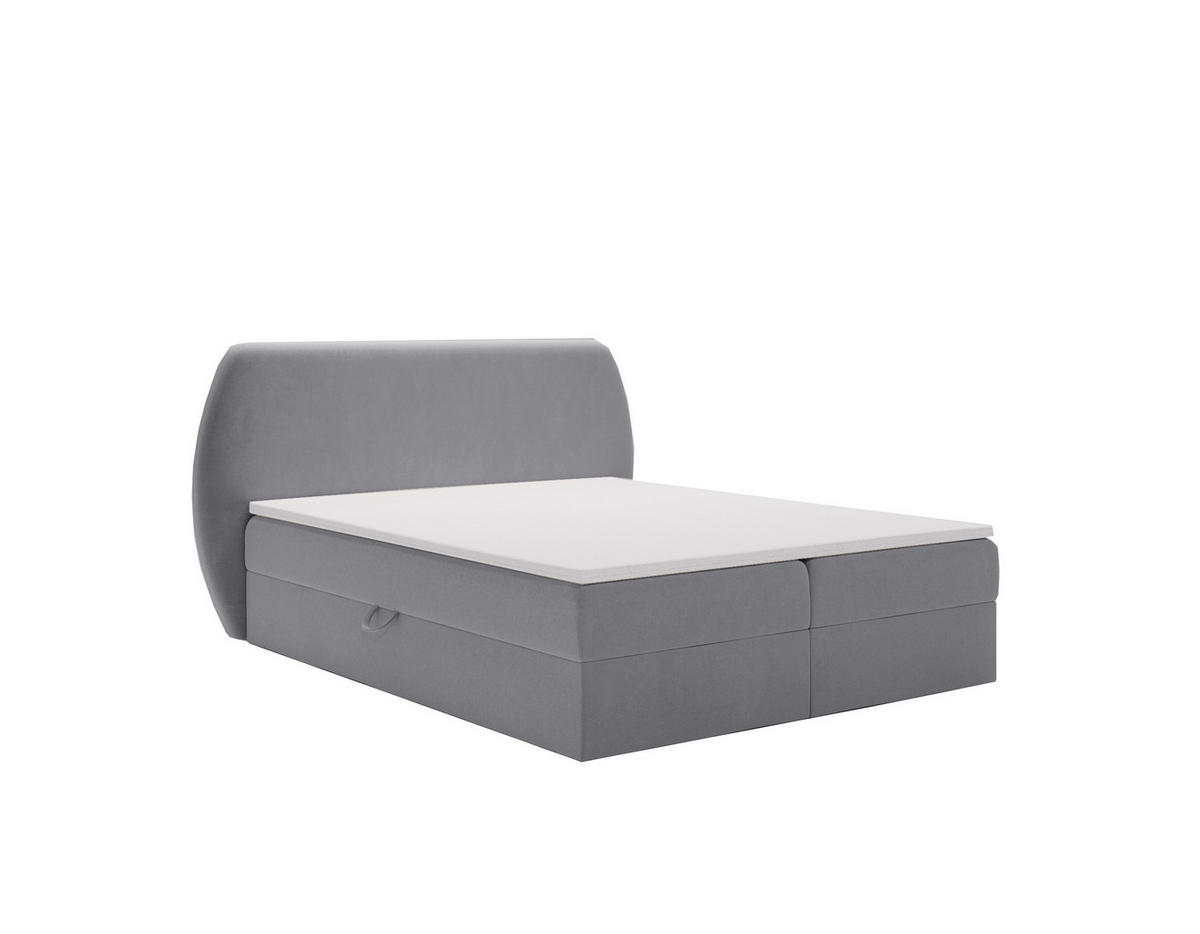 BOXBETT Bloom mit abgerundetem Kopfteil, Stoff Komodo Grau 120x200 cm - Grau, Holz (120/200cm) - Kaiser Möbel