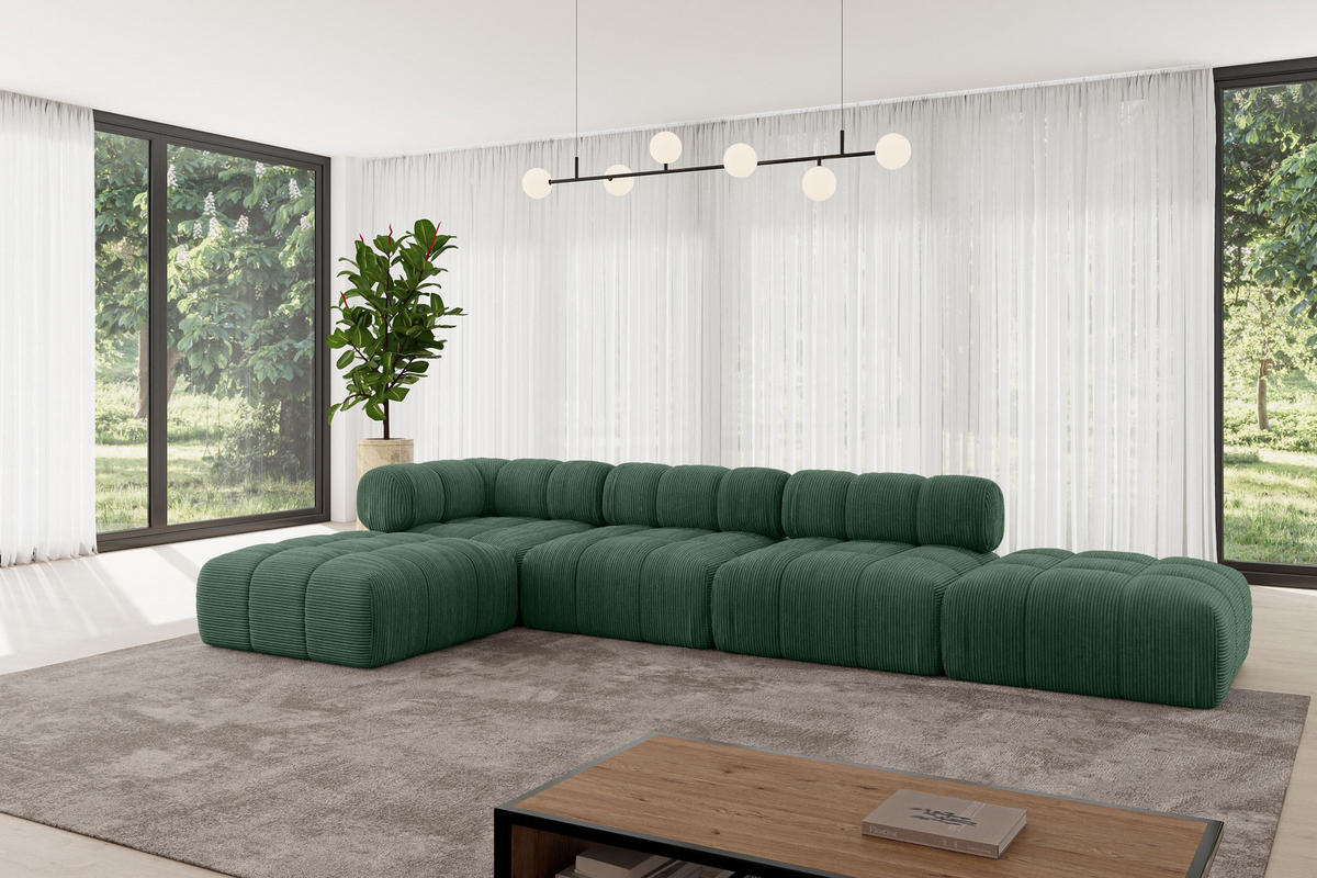 ECKSOFA modulares Sofa Kerru-L2 - 380x190x70 cm Grün Cord - Grün, Holzwerkstoff/Textil (380/190cm) - ALTDECOR
