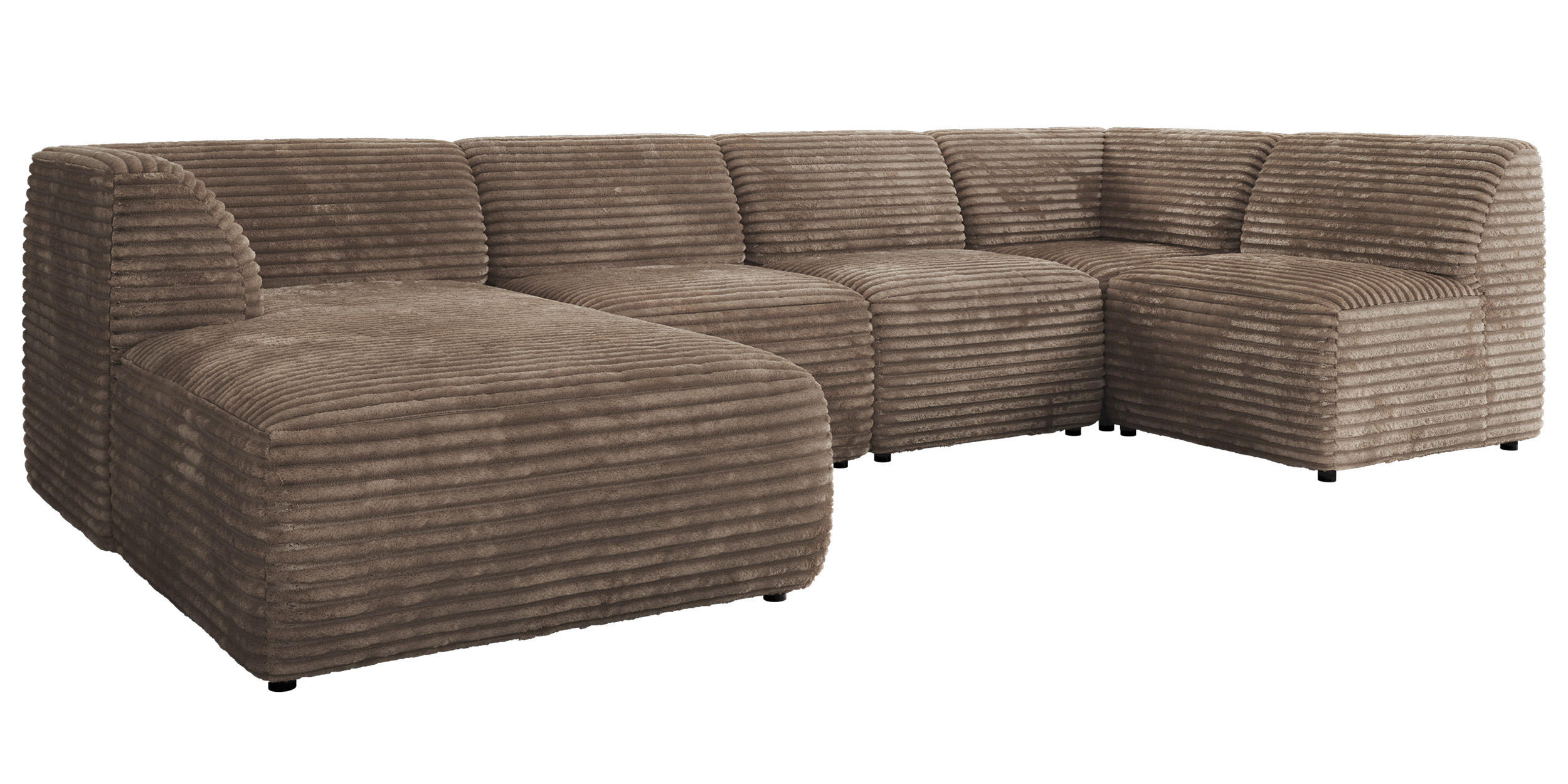 WOHNLANDSCHAFT MODARO U 5M - Braun Cord - Links - Schwarz/Braun, Textil (180/78/345cm) - MKS
