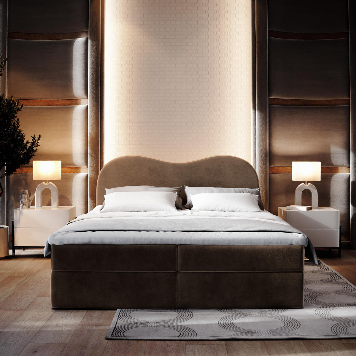 BOXBETT FLUVIA M 180x200 cm mit Matratze und Topper - Braun - Braun, Holz (180/200cm) - MASSENO