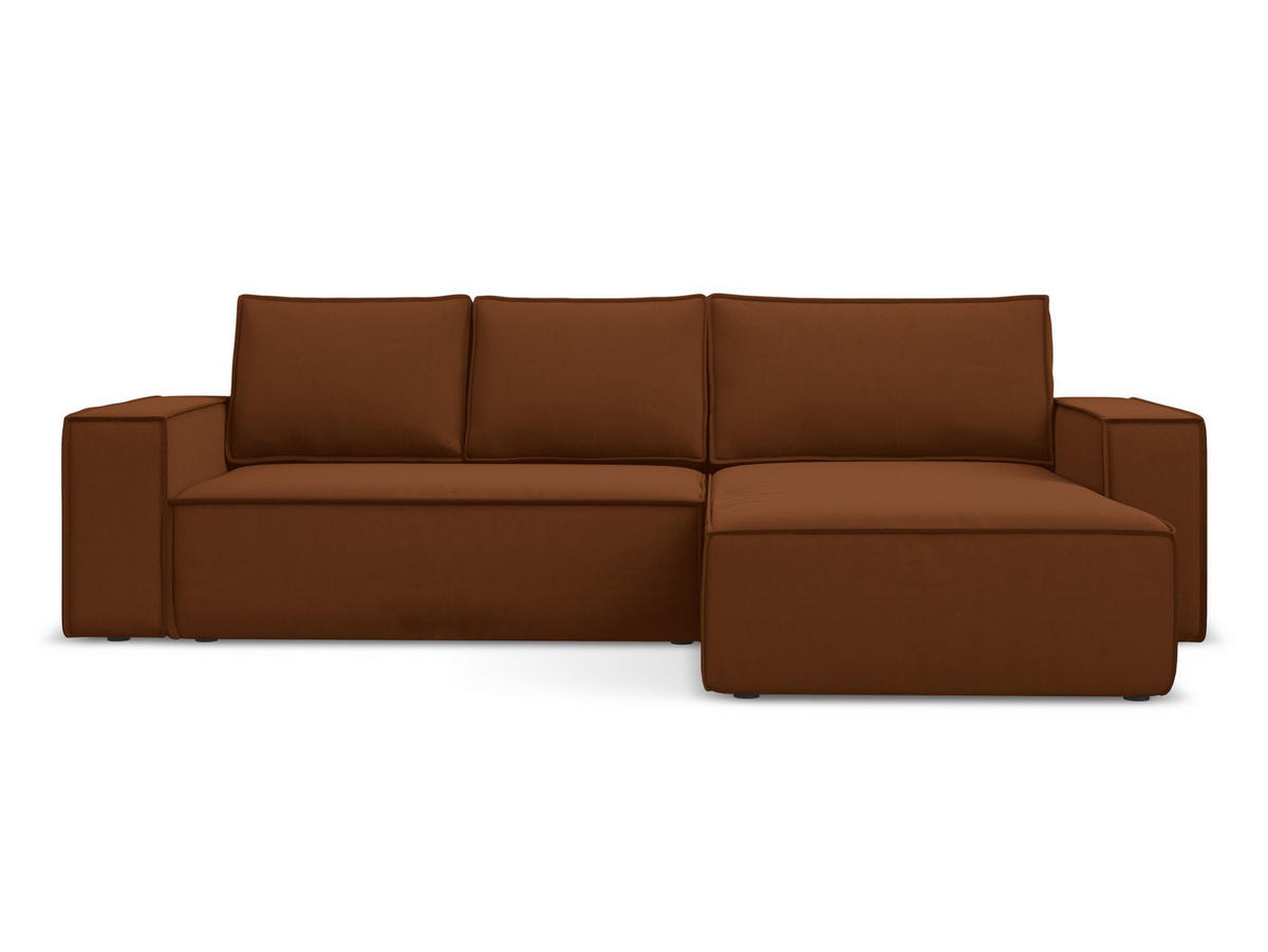 ECKSOFA mit Schlaffunktion Samt Stoff Orange - Terracotta/Schwarz, Kunststoff/Textil (290/185cm) - Makamii