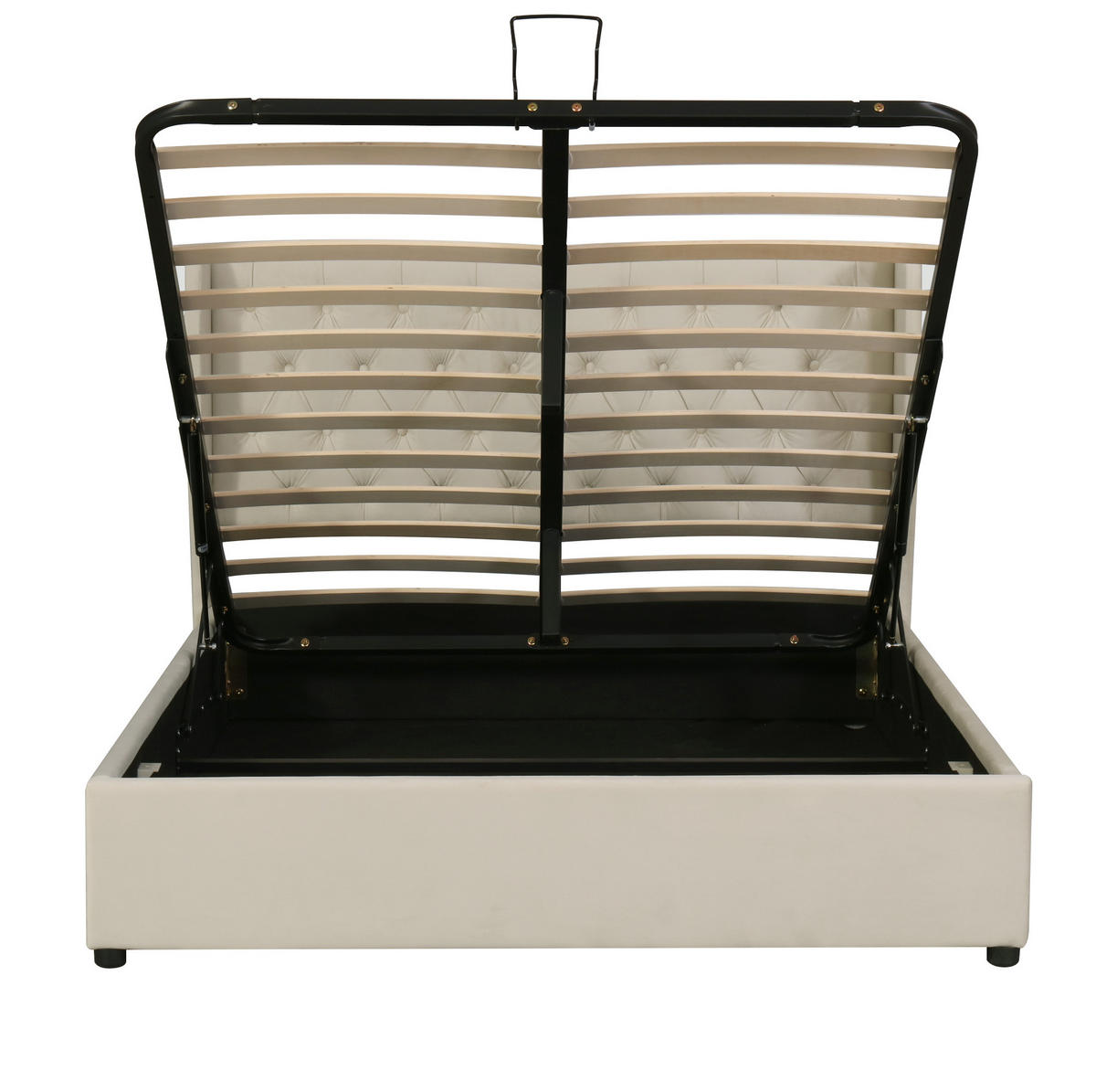 POLSTERBETT 160/200 cm mit hydraulischem Bettkasten, Chesterfield-Kopfteil und Samtbezug, Beige - Beige, Textil (160/200cm) - Redom