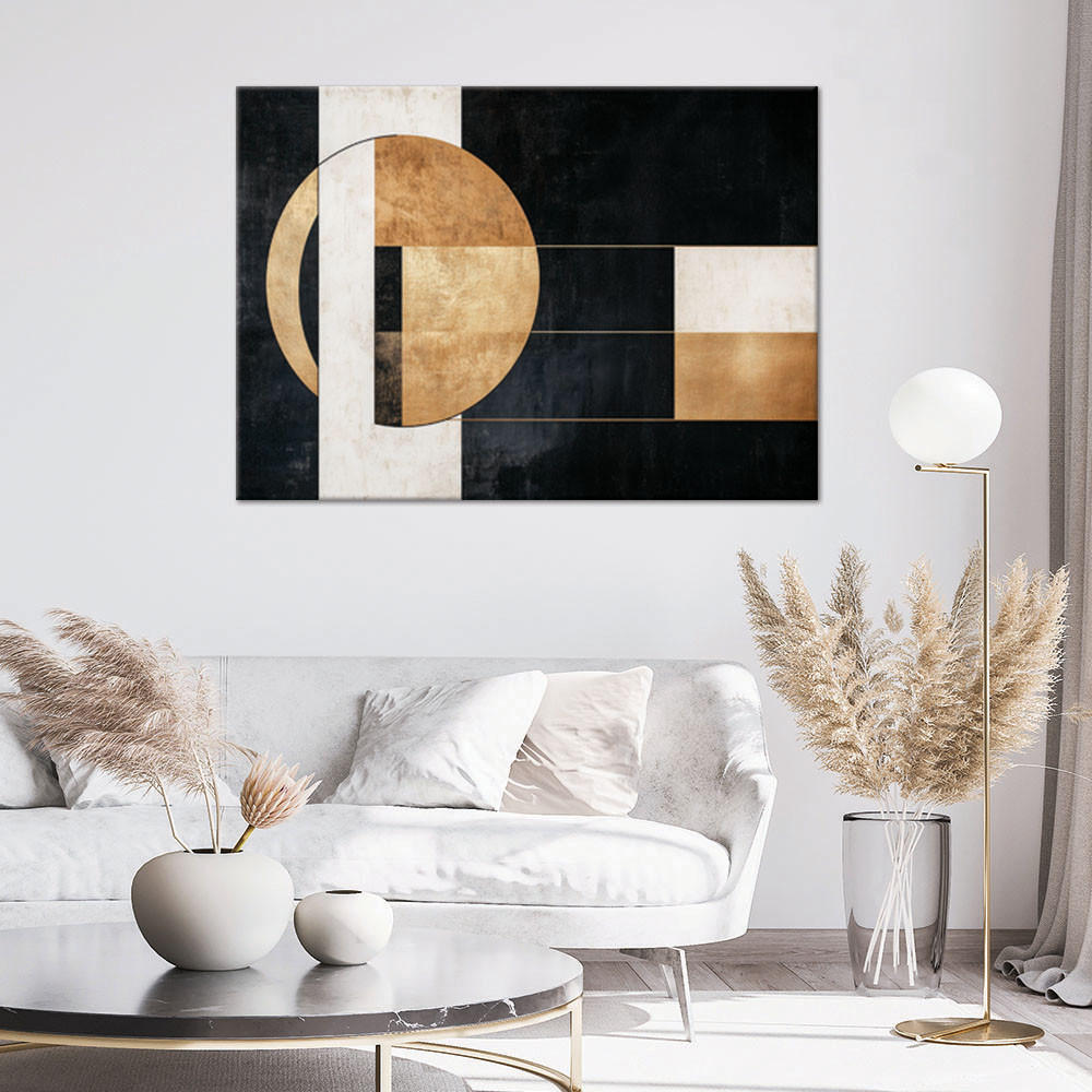 LEINWANDBILD Geometrische Abstraktion in Schwarz und Gold 120x80cm - Schwarz, Textil (120/80cm) - Feeby