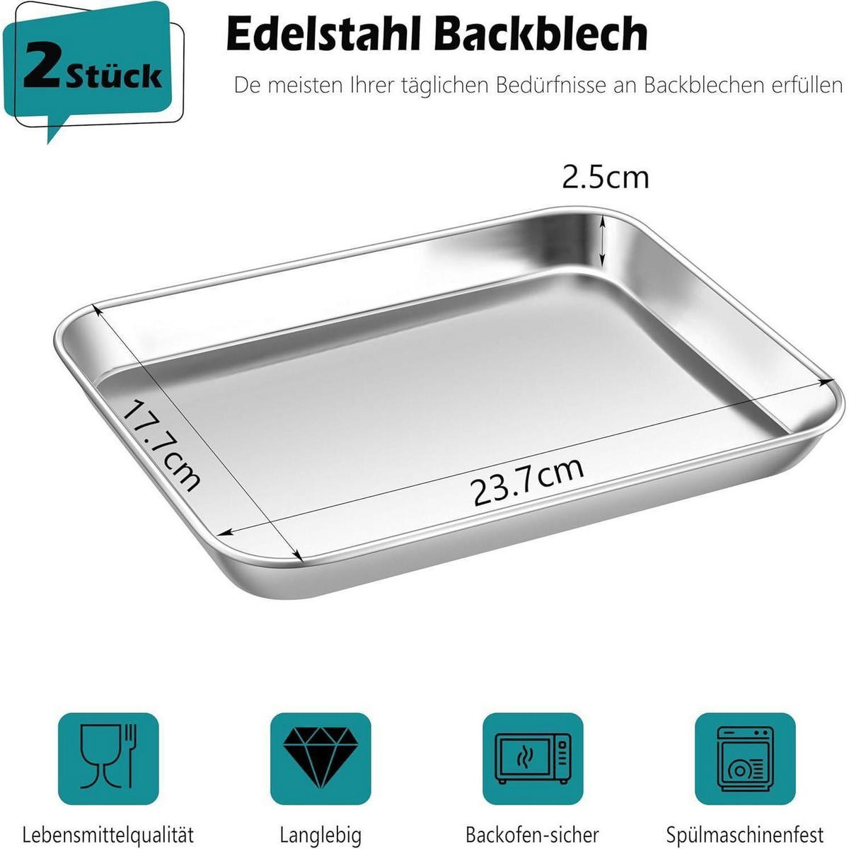 BACKBLECH 2-teiliges Set 23,7 x 17,7 x 2,5 cm Edelstahl - Silberfarben, Metall (17.7/2.5/23.7cm)
