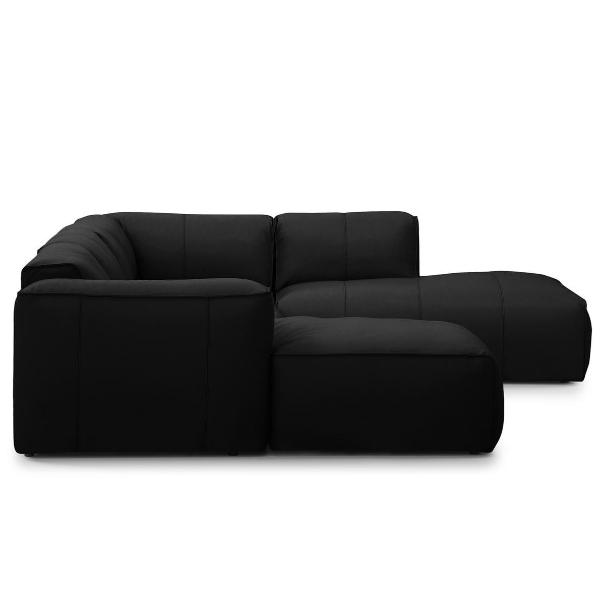 WOHNLANDSCHAFT mit Longchair - Schwarz, Leder/Kunststoff (325/71/235cm) - home24