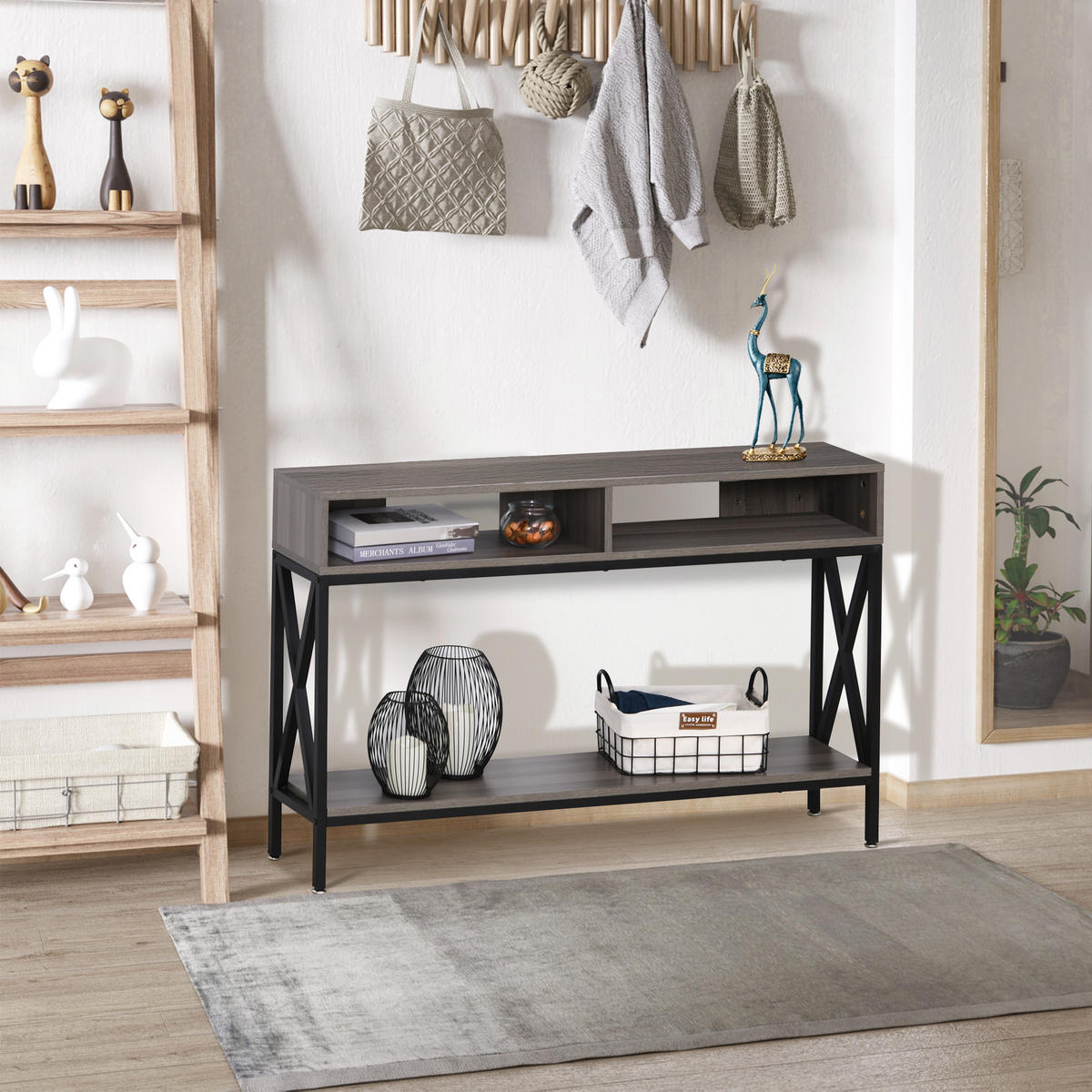 KONSOLENTISCH DE-16755 Industrie-Design mit Ablage Grau - Grau, Holzwerkstoff (120/23/75cm) - ComfortXL