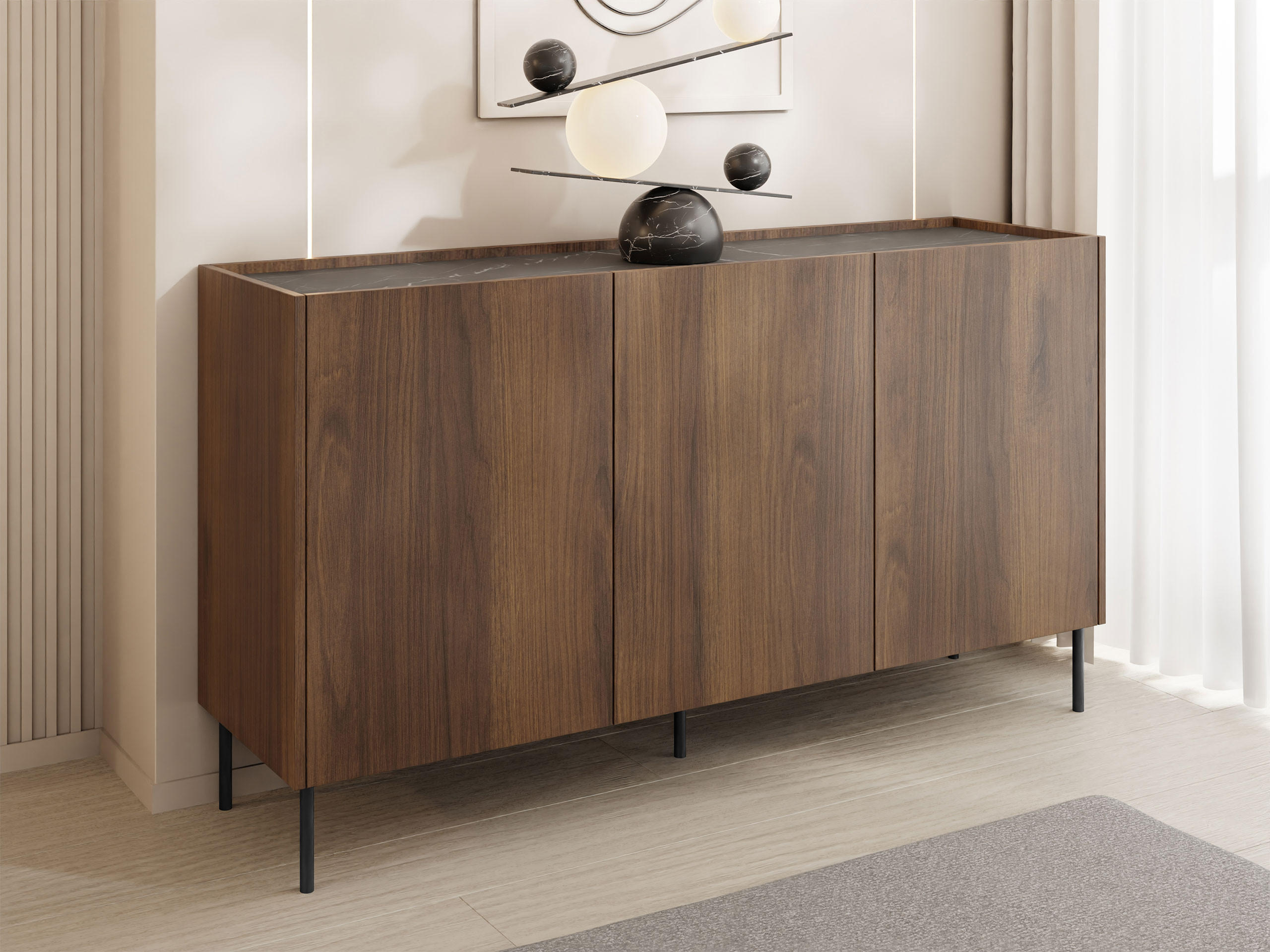 TÜRKOMMODE Tewos K144 - Nussbaumfarben/Schwarz, Holzwerkstoff/Metall (144/78/37cm) - MIRJAN24