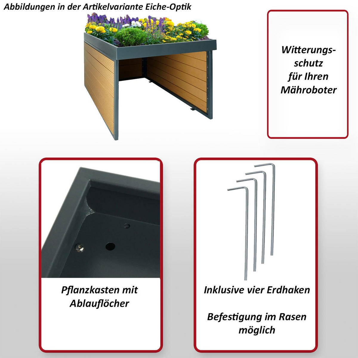 XL-MÄHROBOTER-GARAGE Eiche hell, anthrazit - Anthrazit/Eiche Artisan, Kunststoff (70/47/94cm) - MCW