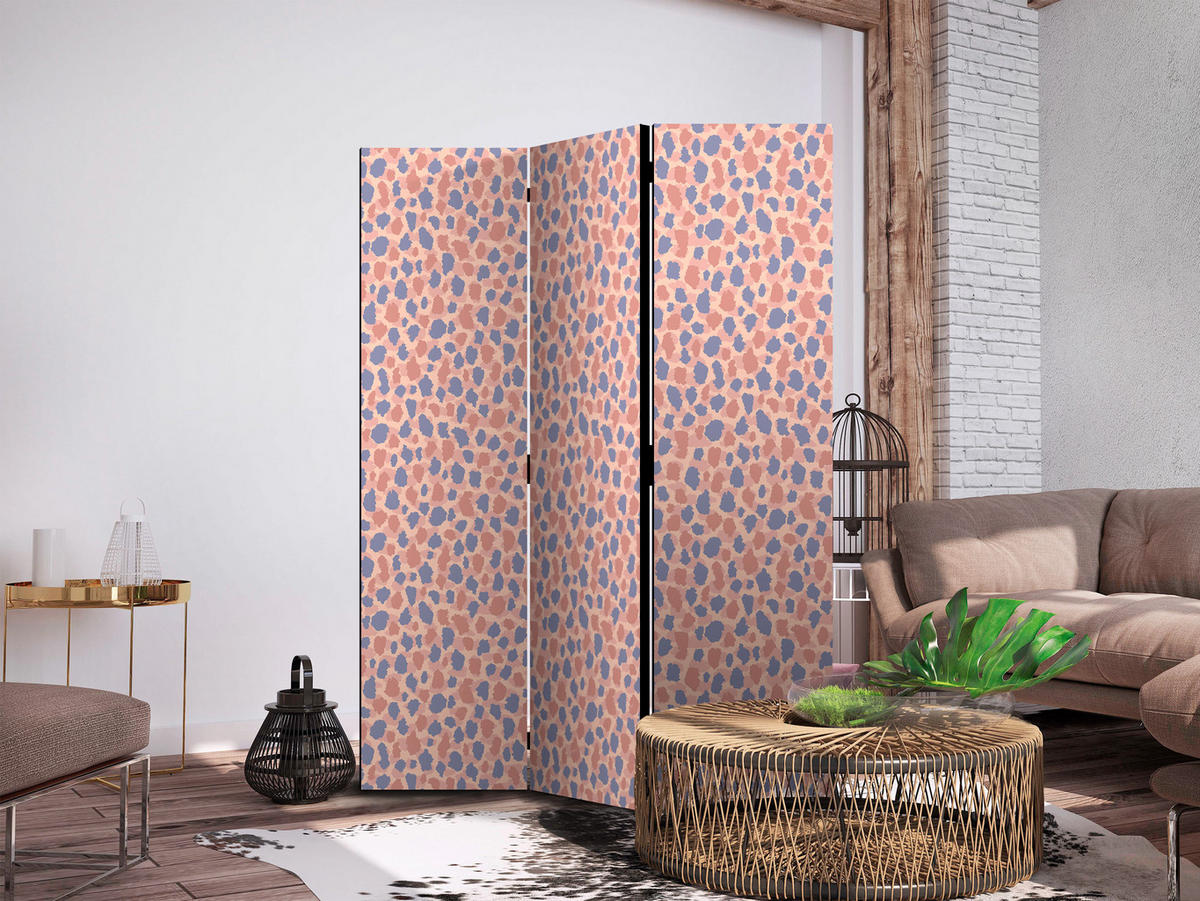 PARAVENT Einseitig Bedruckter 3-tlg 135x172 cm Bunte Punkte - Flieder/Rosa, Holz/Textil (135/172/3cm) - Muralo