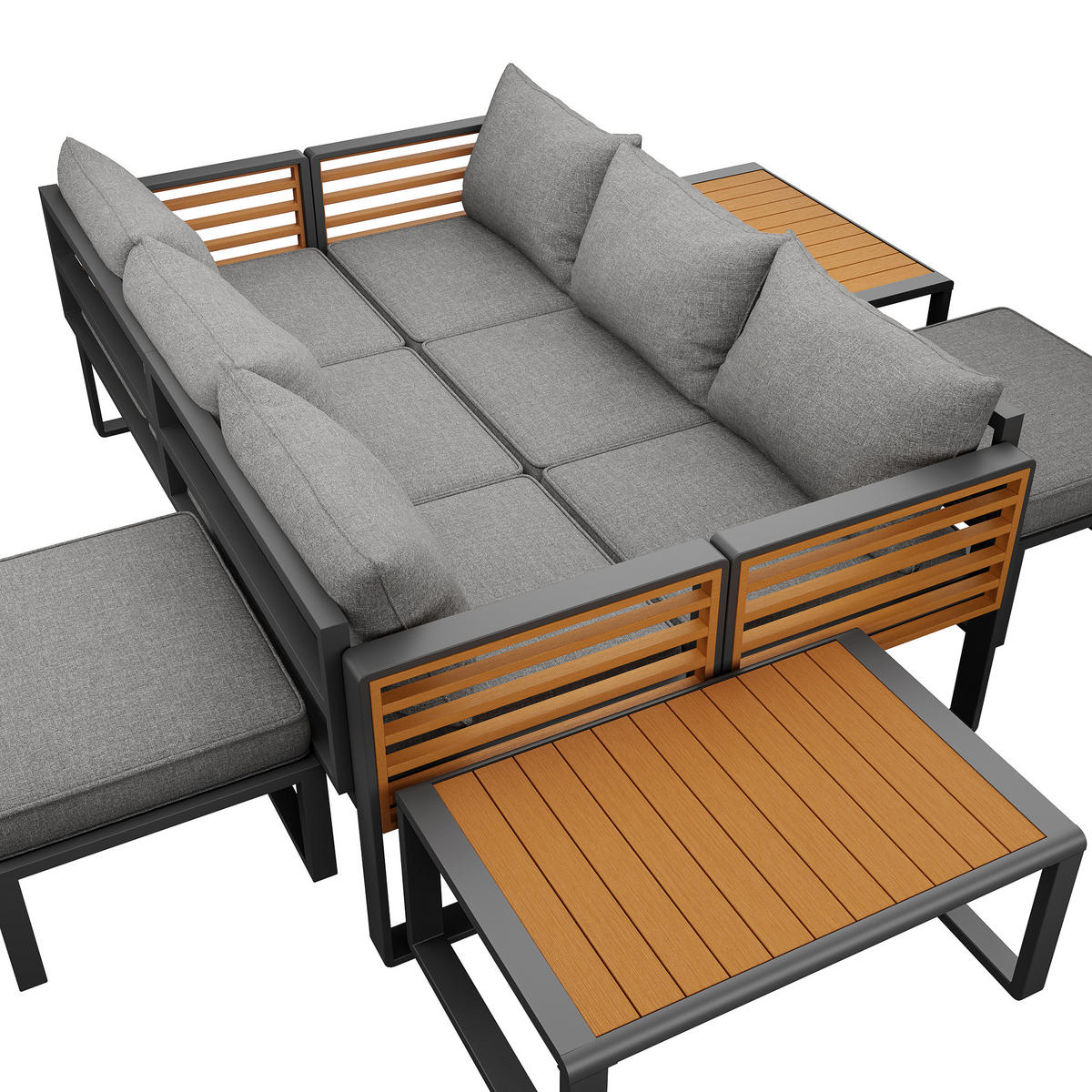 GARTEN-SOFA 10-Sitzer Grau - Grau, Metall - ComfortXL