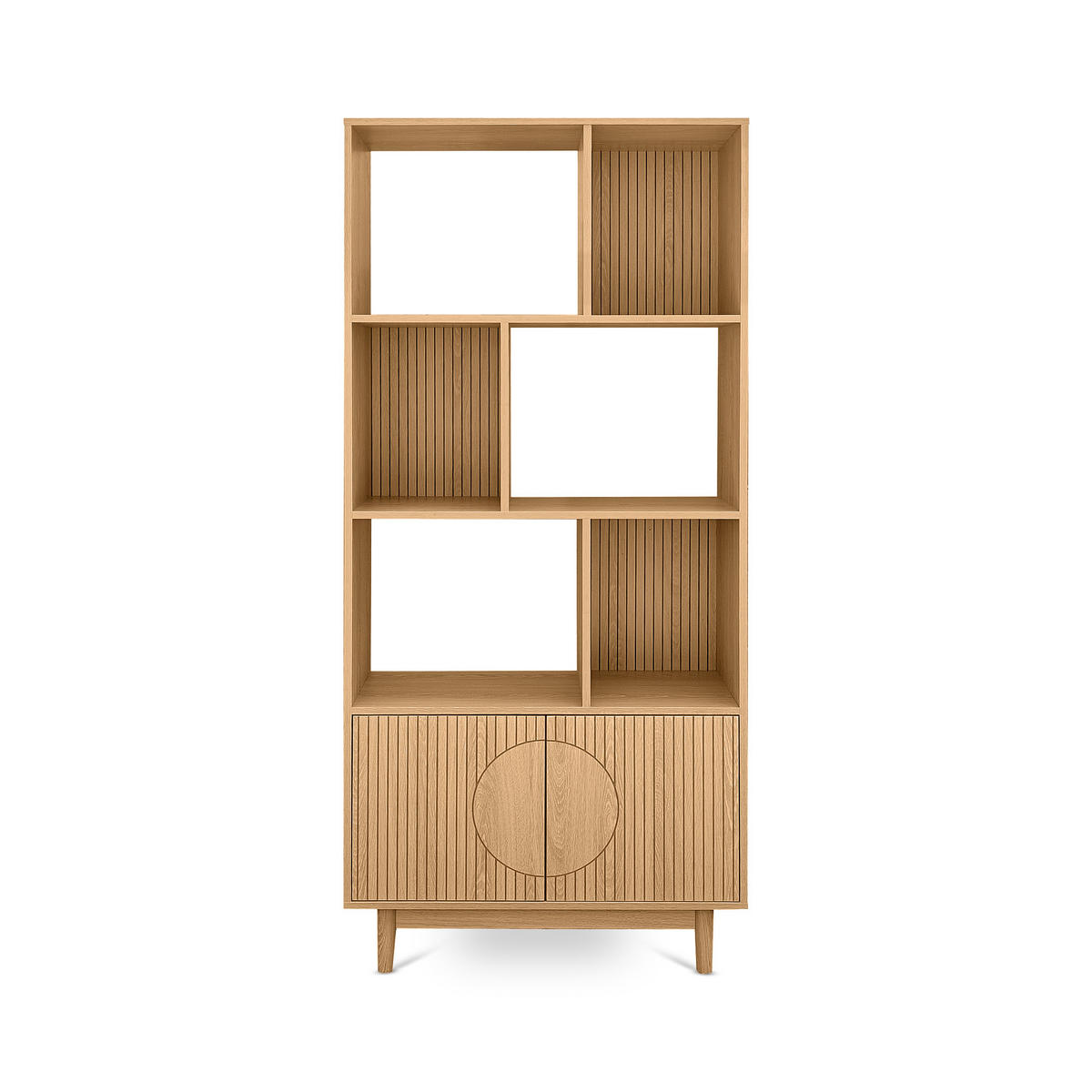 BÜCHERREGAL Skandinavisches, 180 cm hoch, mit 2 Türen und 6 Regalböden, Eichenoptik - LILA - Eichefarben/Salbeigrün, Holzwerkstoff/Metall (80/179/30cm) - Sicaan