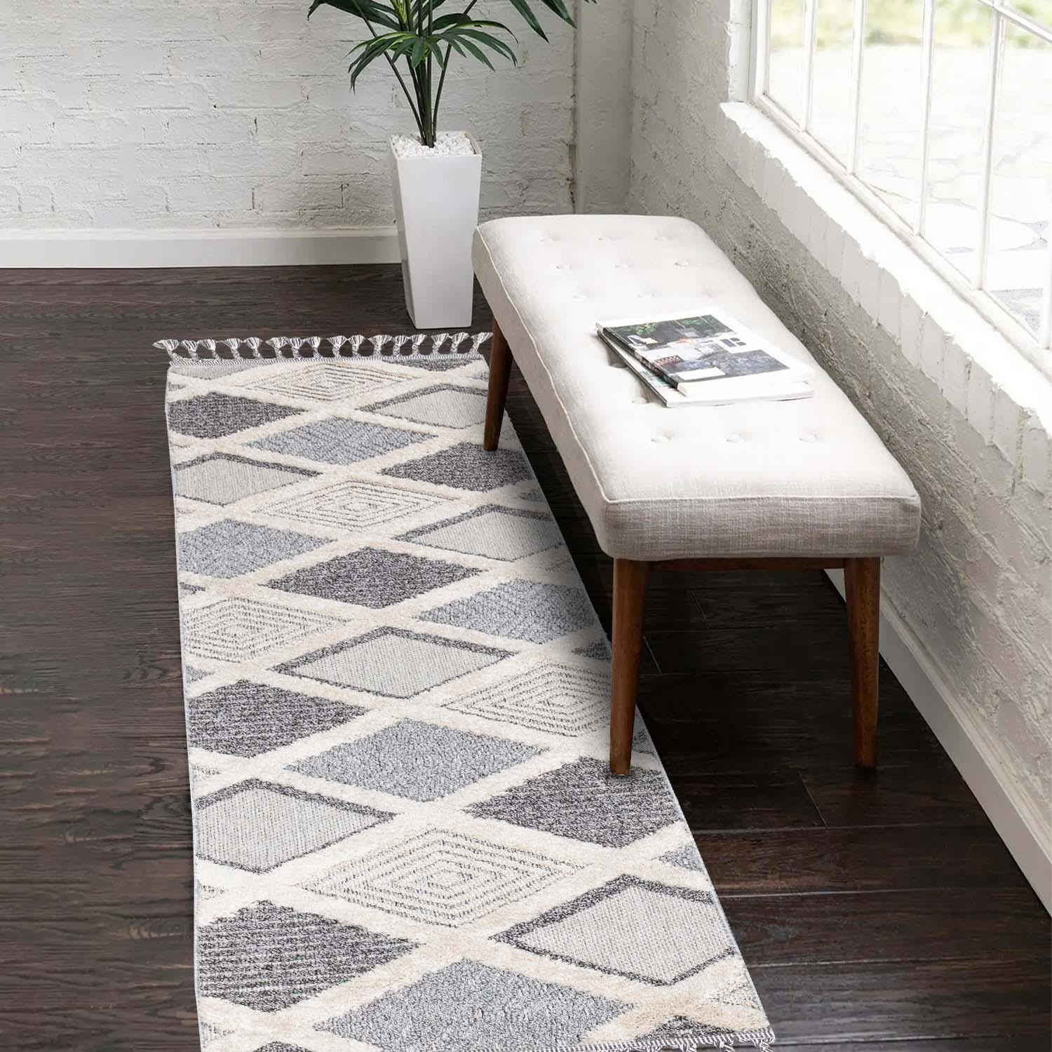 KURZFLOR-TEPPICH Valencia 731 Graublau/ Creme 80x300 cm - Blau/Creme, Textil (80/300cm) - carpet city