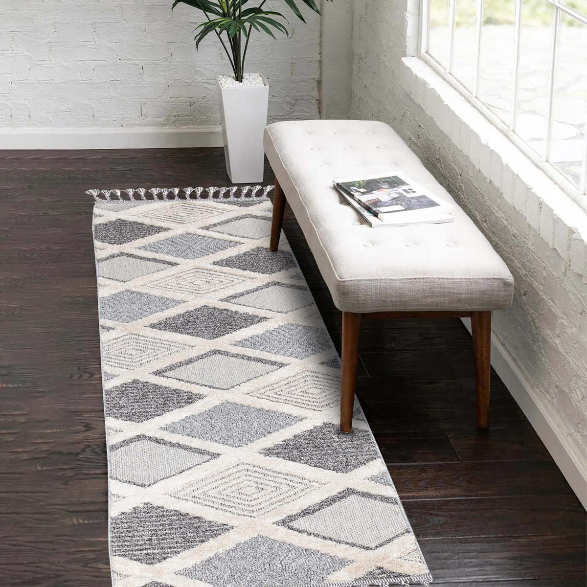 KURZFLOR-TEPPICH Valencia 731 Graublau/ Creme 80x300 cm - Blau/Creme, Textil (80/300cm) - carpet city