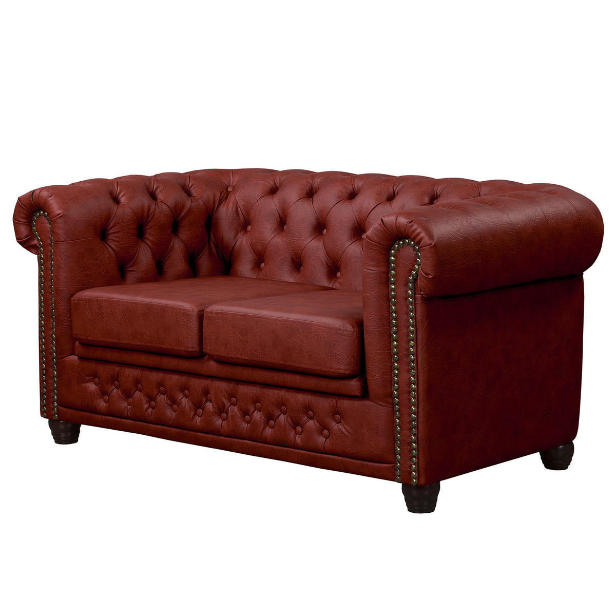 2-SITZER SOFA - Bordeaux/Buchefarben, Kunststoff/Buchenholz (148/72/86cm) - home24
