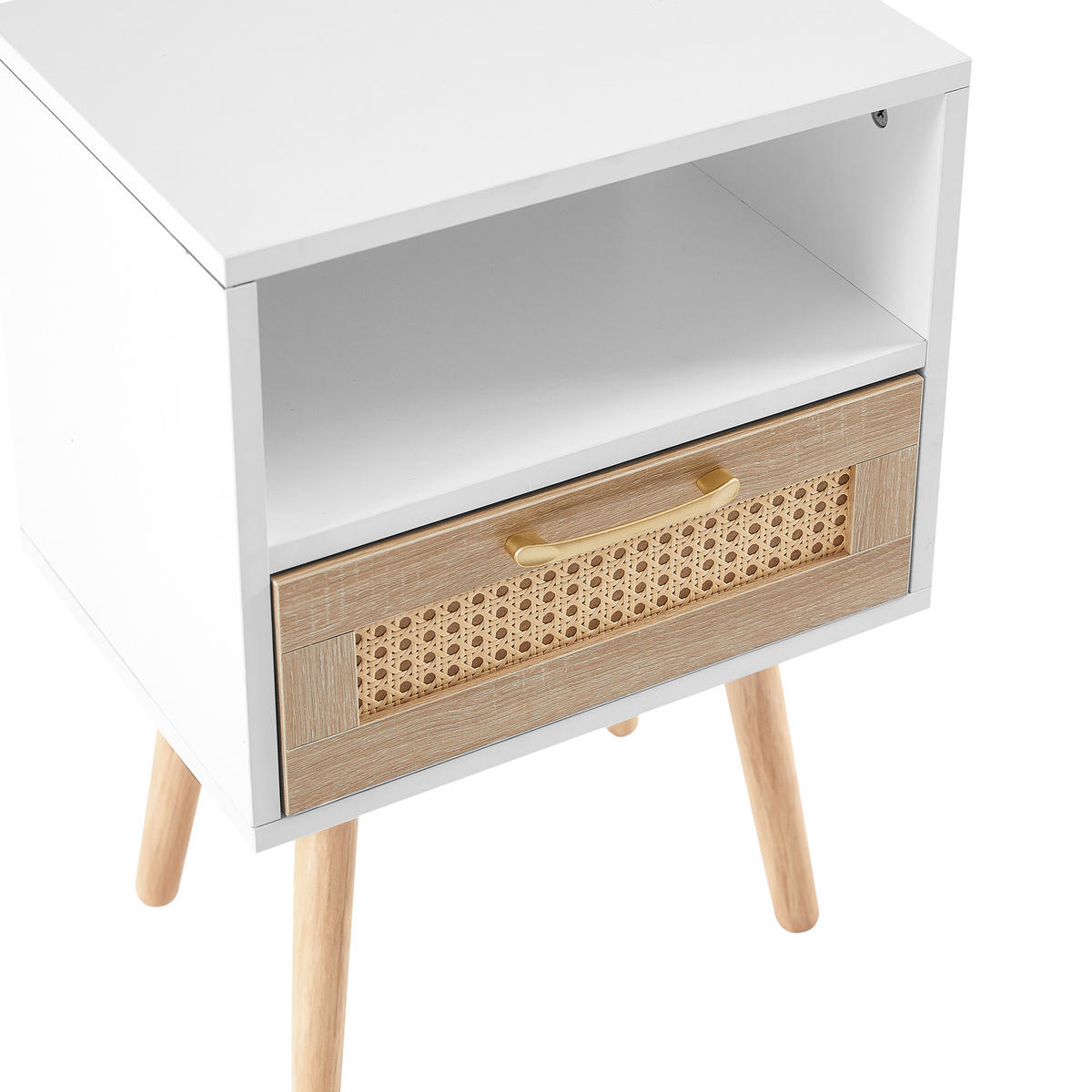 NACHTTISCH weiß rattan nachttisch mit schublade - Weiß, Holzwerkstoff (40/55/30cm) - Urban Meuble