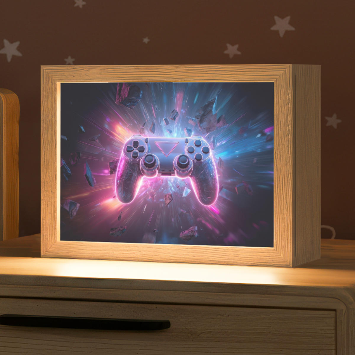 NACHTTISCHLAMPE Controller - Neon - Explosion - Abstrakt 20x15 cm - Violett, Holzwerkstoff (8/20/15cm)