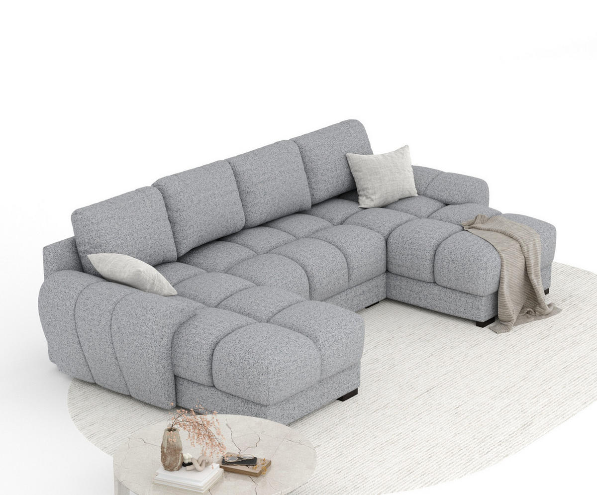 WOHNLANDSCHAFT Peebles Grau Webstoff - Schwarz/Grau, Holz/Holzwerkstoff (330/90/175cm) - Maison de Reve