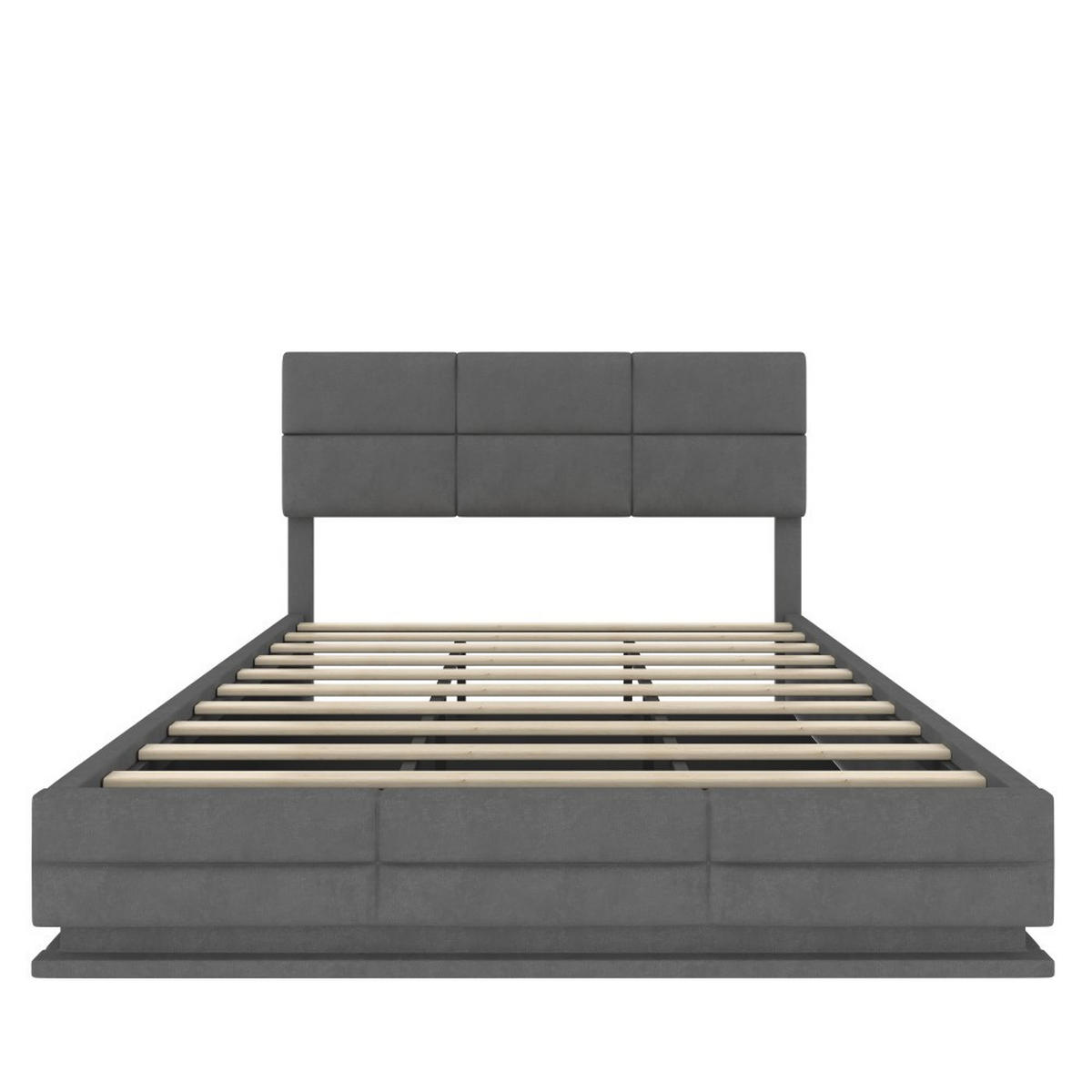 BOXBETT 180/200 mit Bettkasten, LED, USB/Typ C-Ladeanschluss,Samt,Grau - Grau, Holz (180/200cm) - LVHOM