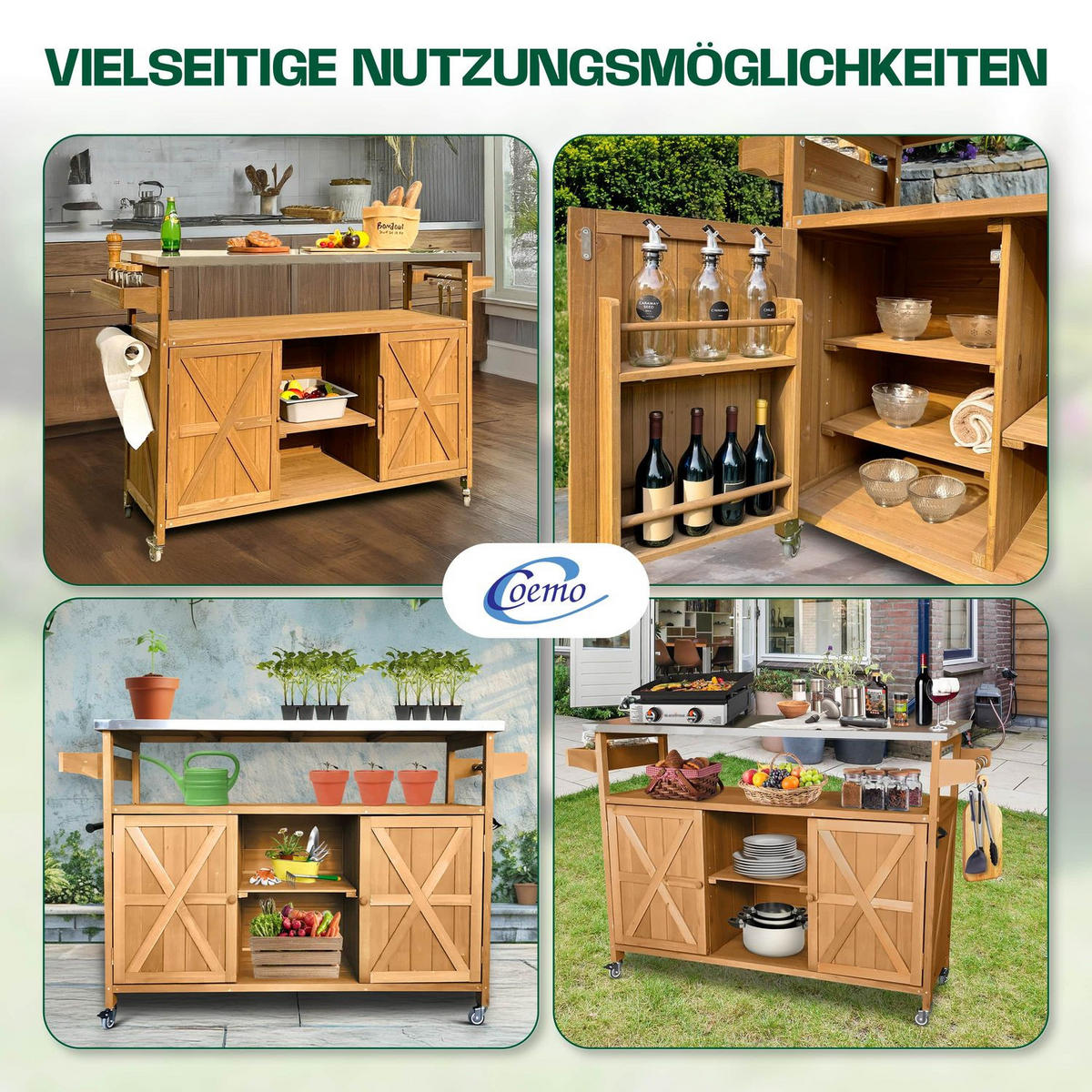 SERVIERWAGEN JAMES OUTDOOR 138/47/92 cm - Braun, Holz (47/92/138cm) - Coemo