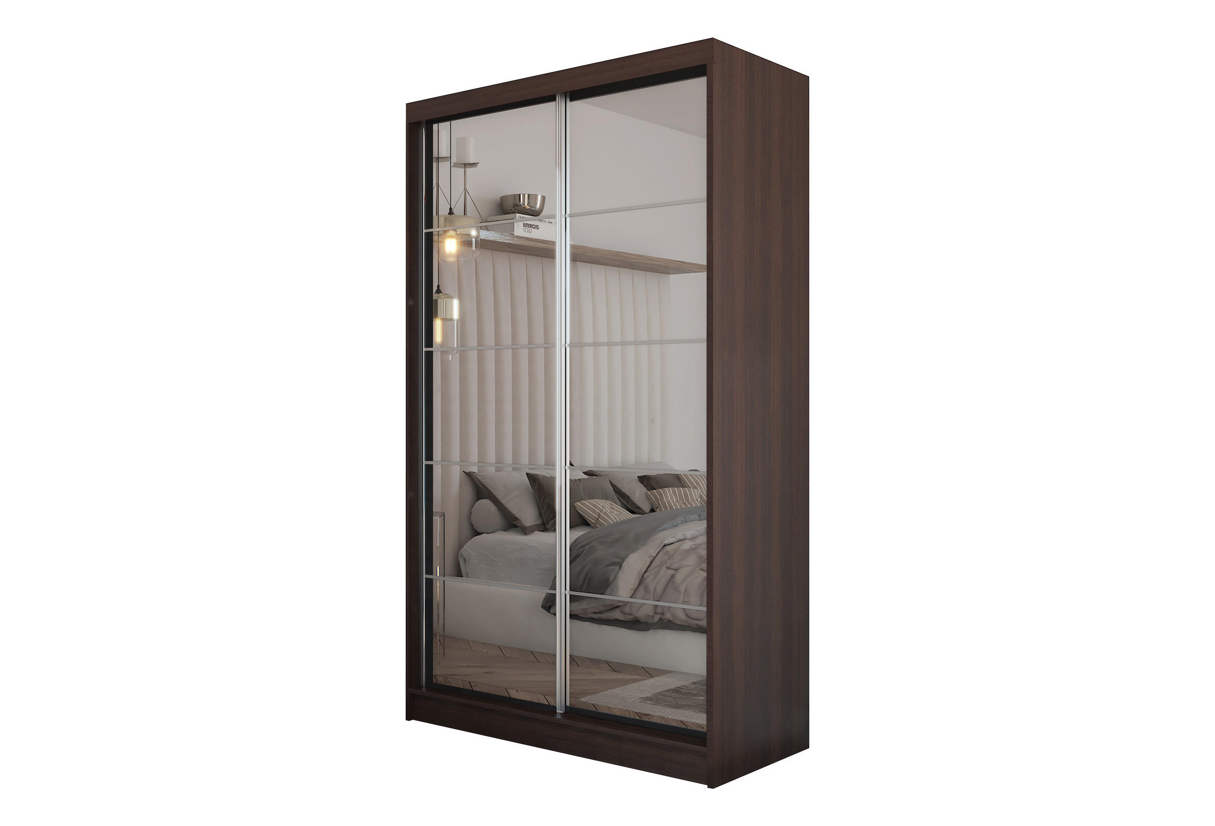 SCHWEBETÜRENSCHRANK FIORELLA 120/216/61 cm 2-türig mit Spiegel Wengefarben - Wengefarben, Holzwerkstoff (120/216/61cm) - MASSENO