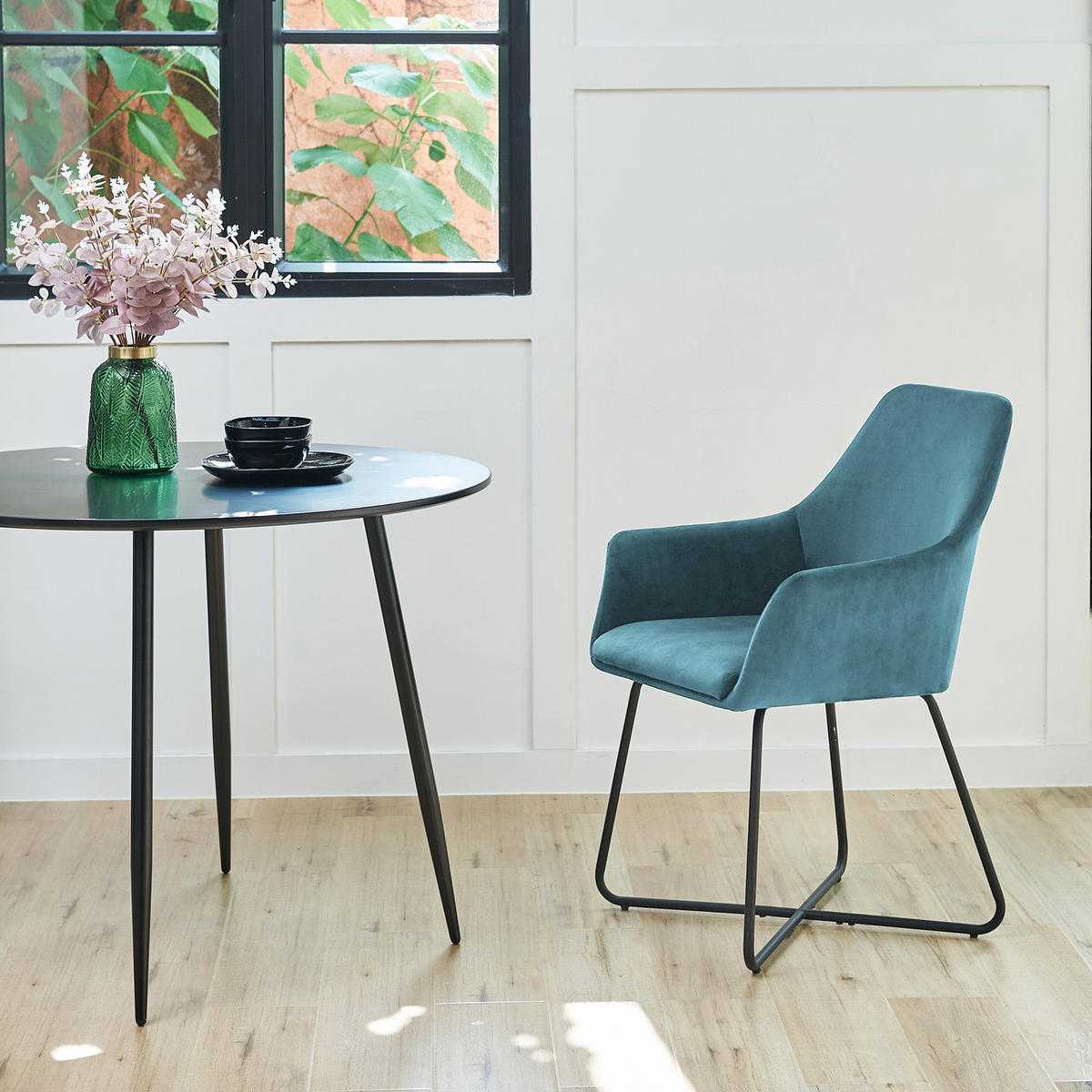 ESSZIMMERSTUHL JOSIE Dining 2er Set Samt Petrol - Petrol/Schwarz, Textil (59/88/58cm) - SVITA