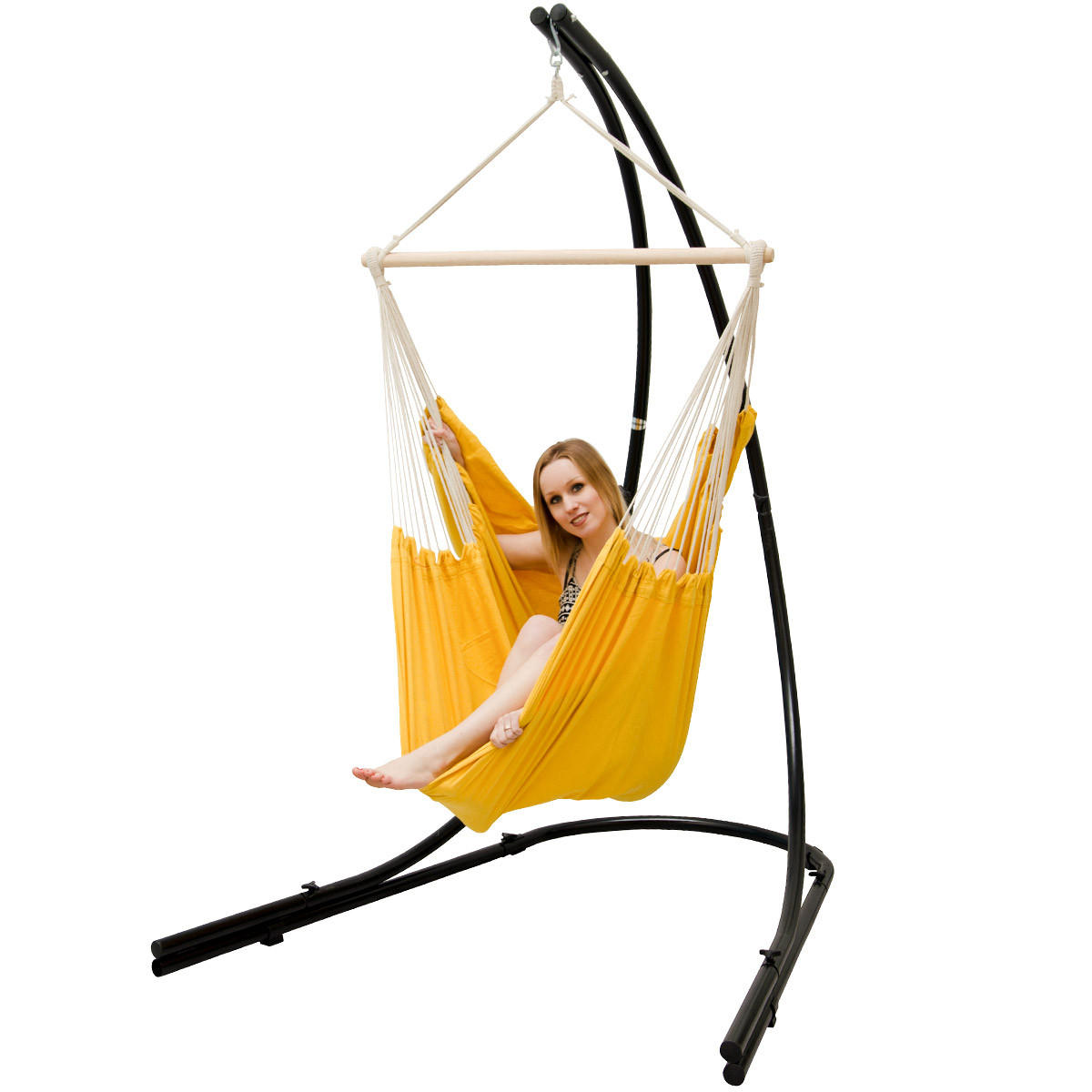 XL HÄNGESTUHL mit Gestell 210/140 cm , Gelb/Schwarz - Gelb, Textil (140/210/160cm) - Amanka