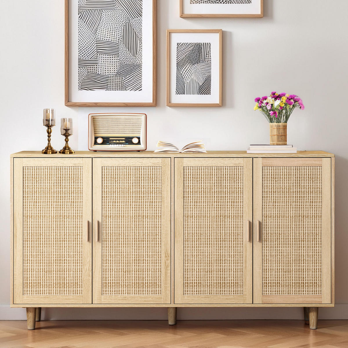 SIDEBOARD 158/88/40 cm Natur aus Spanplatte mit Rattantüren - Naturfarben, Holzwerkstoff (40/88/158cm) - OKMYHOME