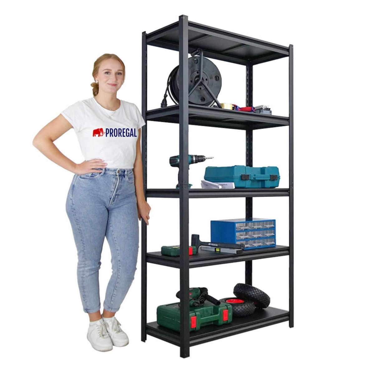 SCHWERLASTREGAL Thorin 2er-Set 180x90x40cm Fachlast 350 kg Schwarz - Schwarz, Metall (180/180/40cm) - PROREGAL