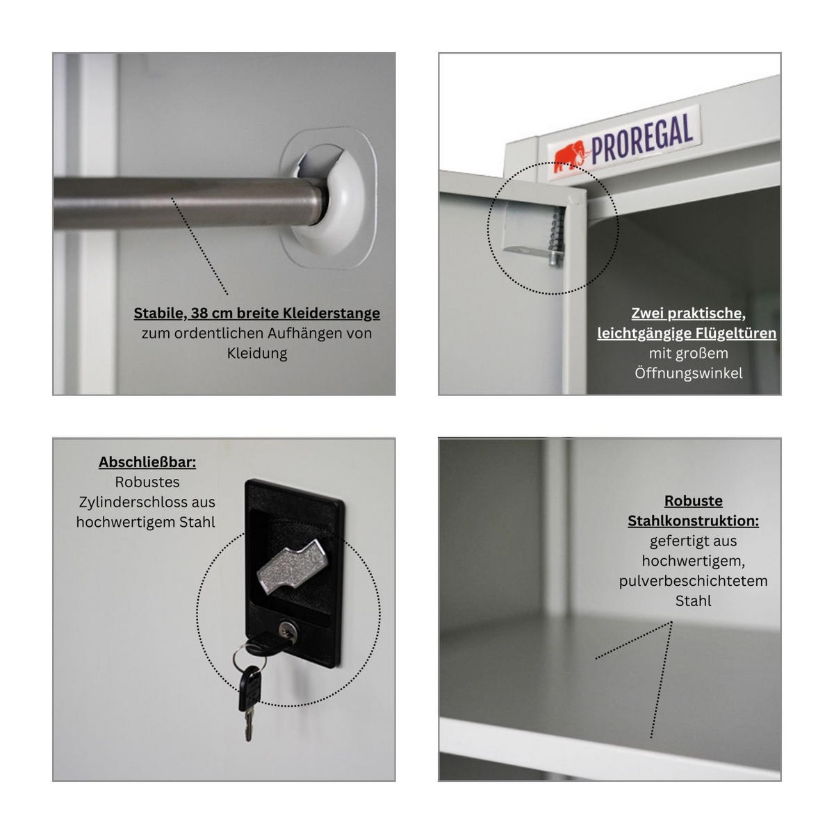 FLÜGELTÜRENSCHRANK Elephant komplett montiert 180x80x40cm 6 Fächern & Kleiderstange Lichtgrau - Hellgrau, Metall (80/180/40cm) - PROREGAL