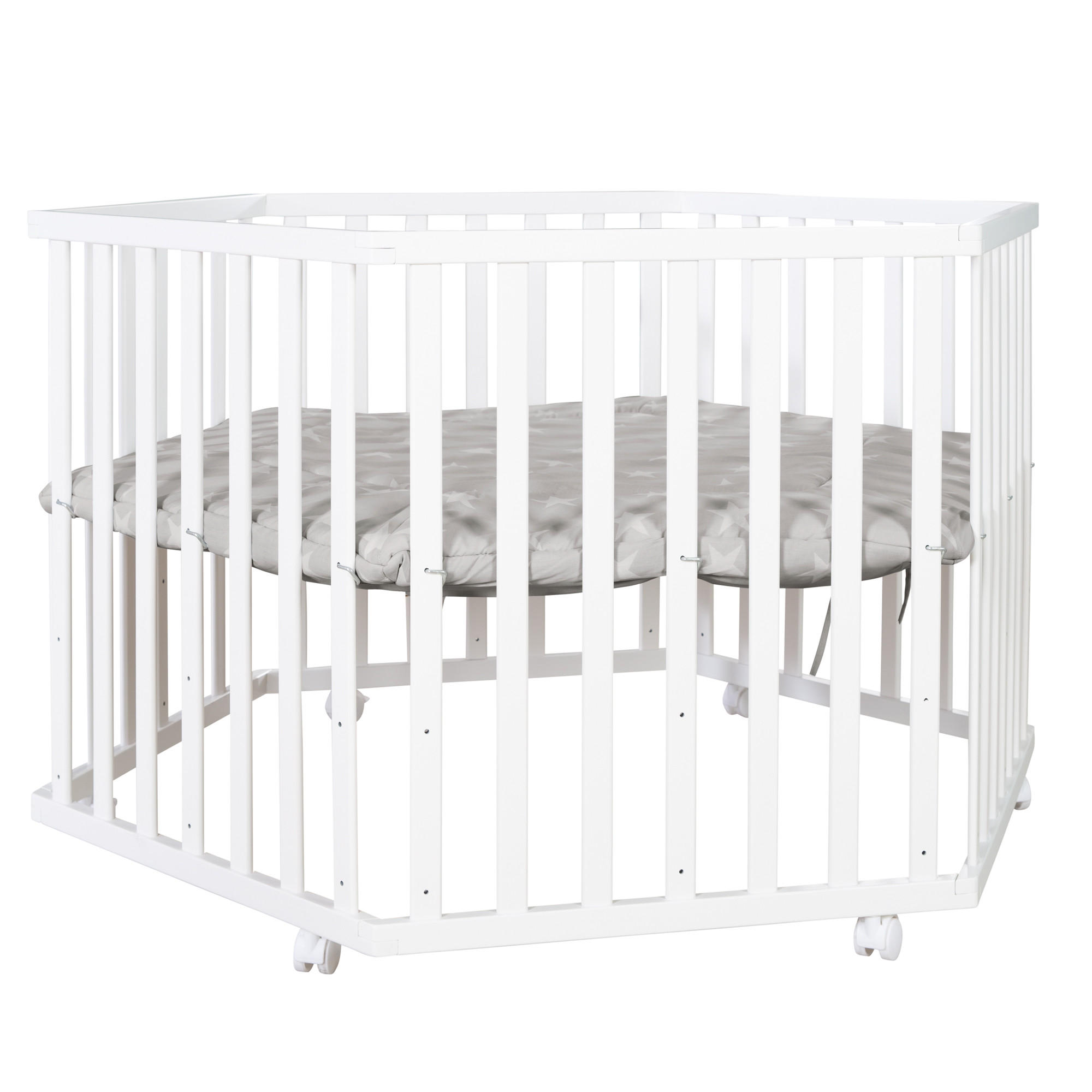 LAUFGITTER 6-eckig, Little Stars - Weiß, Holzwerkstoff (118.5/72.5/103.5cm) - Roba