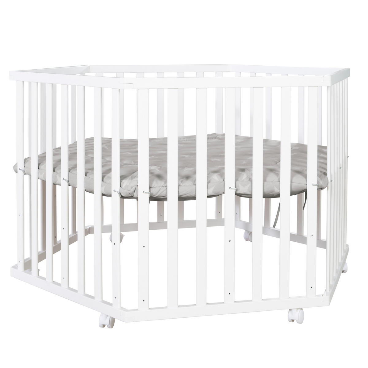 LAUFGITTER 6-eckig, Little Stars - Weiß, Holzwerkstoff (118.5/72.5/103.5cm) - Roba