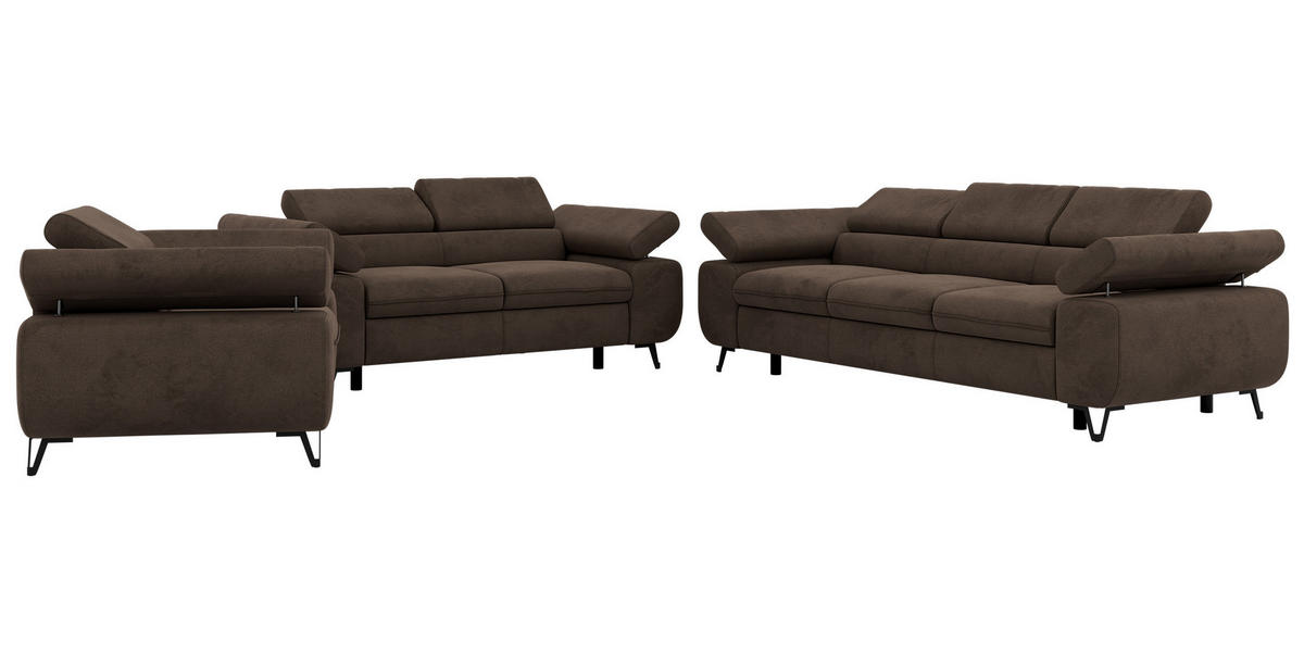 SEDACÍ SOUPRAVA PETER 1+2+3 - Hnědá Samet - černá/hnědá, kov/textil (262/76/99cm) - MKS