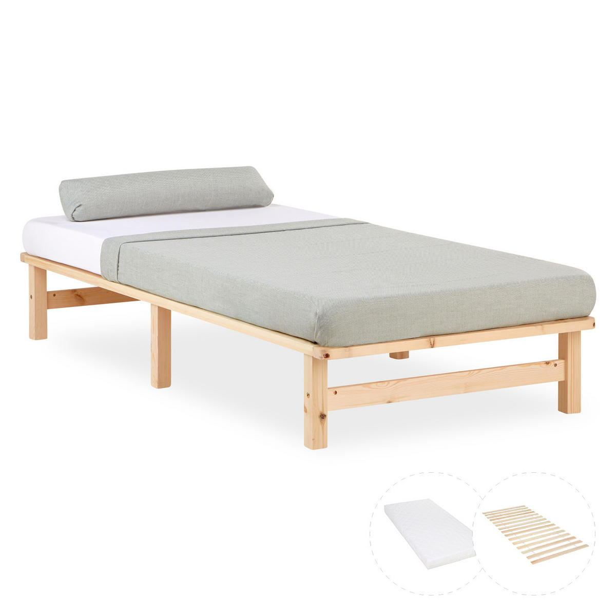 HOLZBETT mit Matratze 90/200 cm natur - Braun, Holz (90/200cm) - Homestyle4u