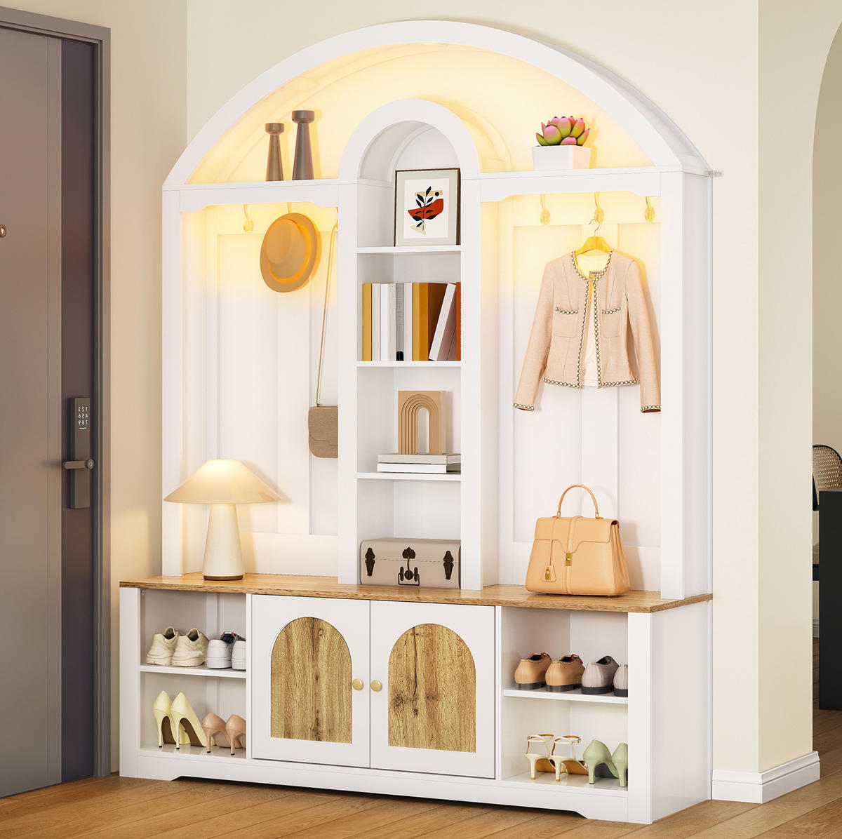 GARDEROBENSCHRANK mit Schuhregal und Haken 150 x 40 x 195 cm MDF Weiß - Weiß, Holzwerkstoff (40/195/150cm) - Beauniv
