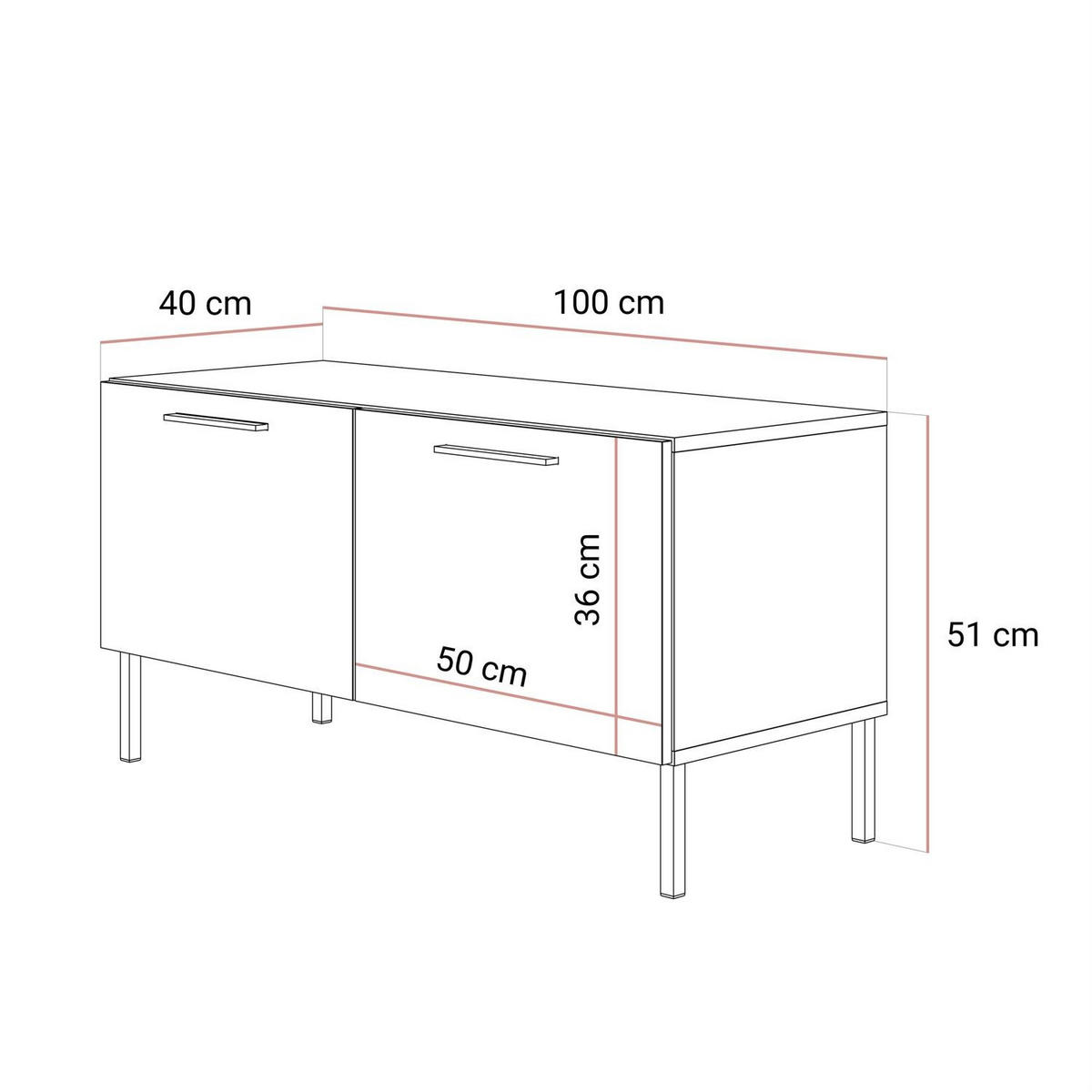 TV-ELEMENT AURA 100 KASCHMIR Hochglanz auf geraden kaschmirfarbenen Beinen - Kaschmir, Holzwerkstoff (100/51/40cm) - Lookway