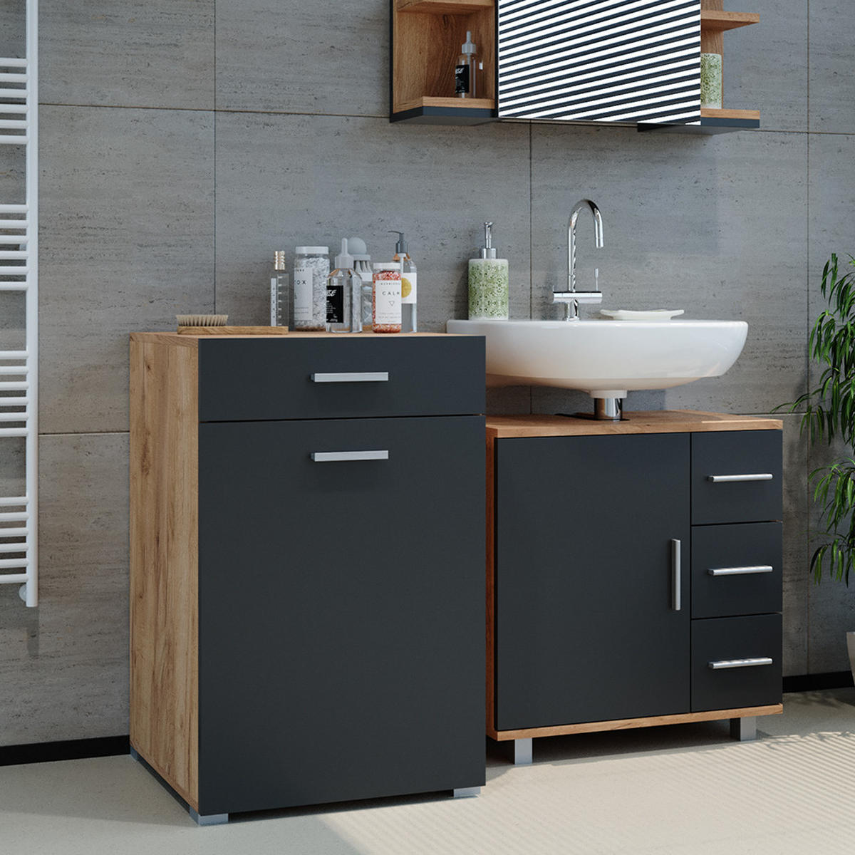 SKŘÍŇKA DO KOUPELNY Matteo Antracit - medově dubová/antracitová, kompozitní dřevo (50/78.5/45cm) - Vicco