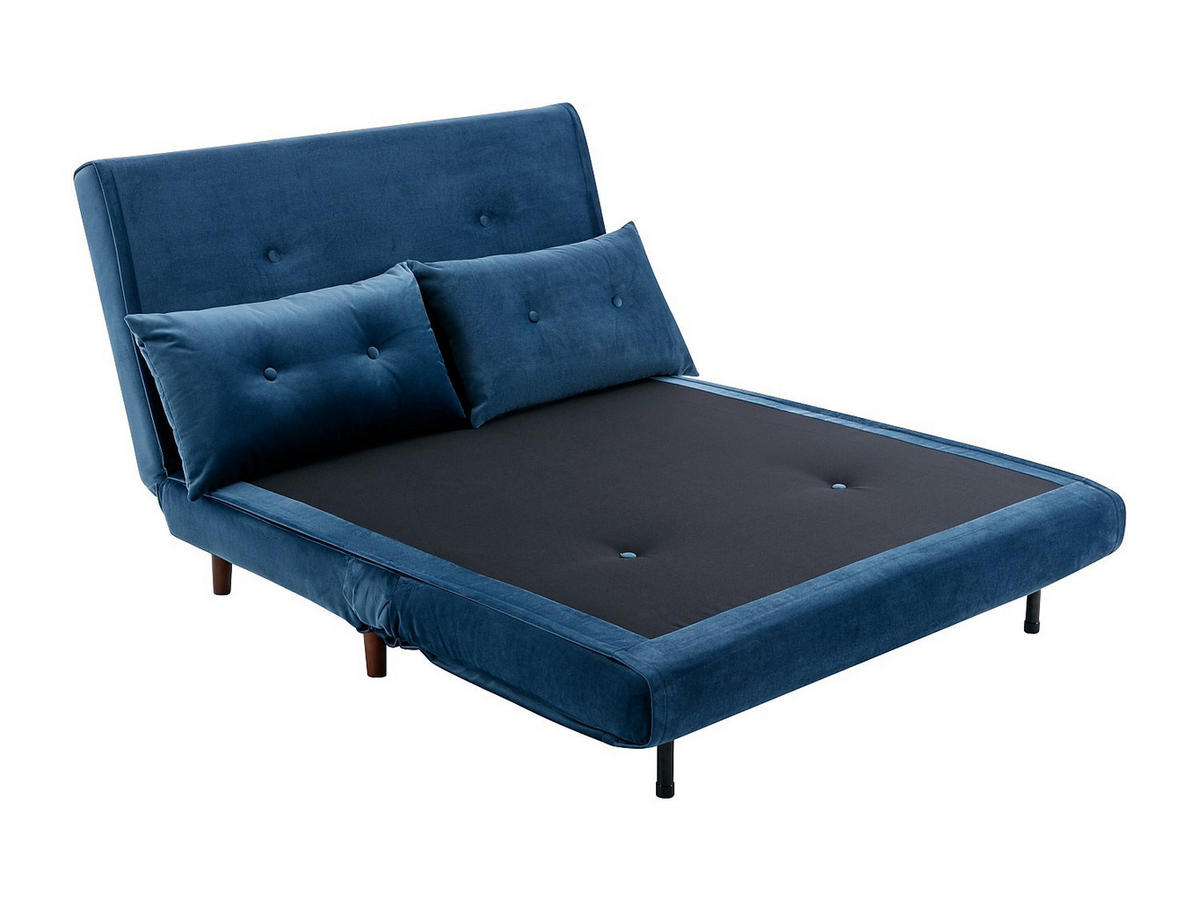 SOFA 2-Sitzer mit Schlaffunktion - Samt - Dunkelblau - URIBIA - Blau, Textil (121/81/91cm) - Vente-Unique