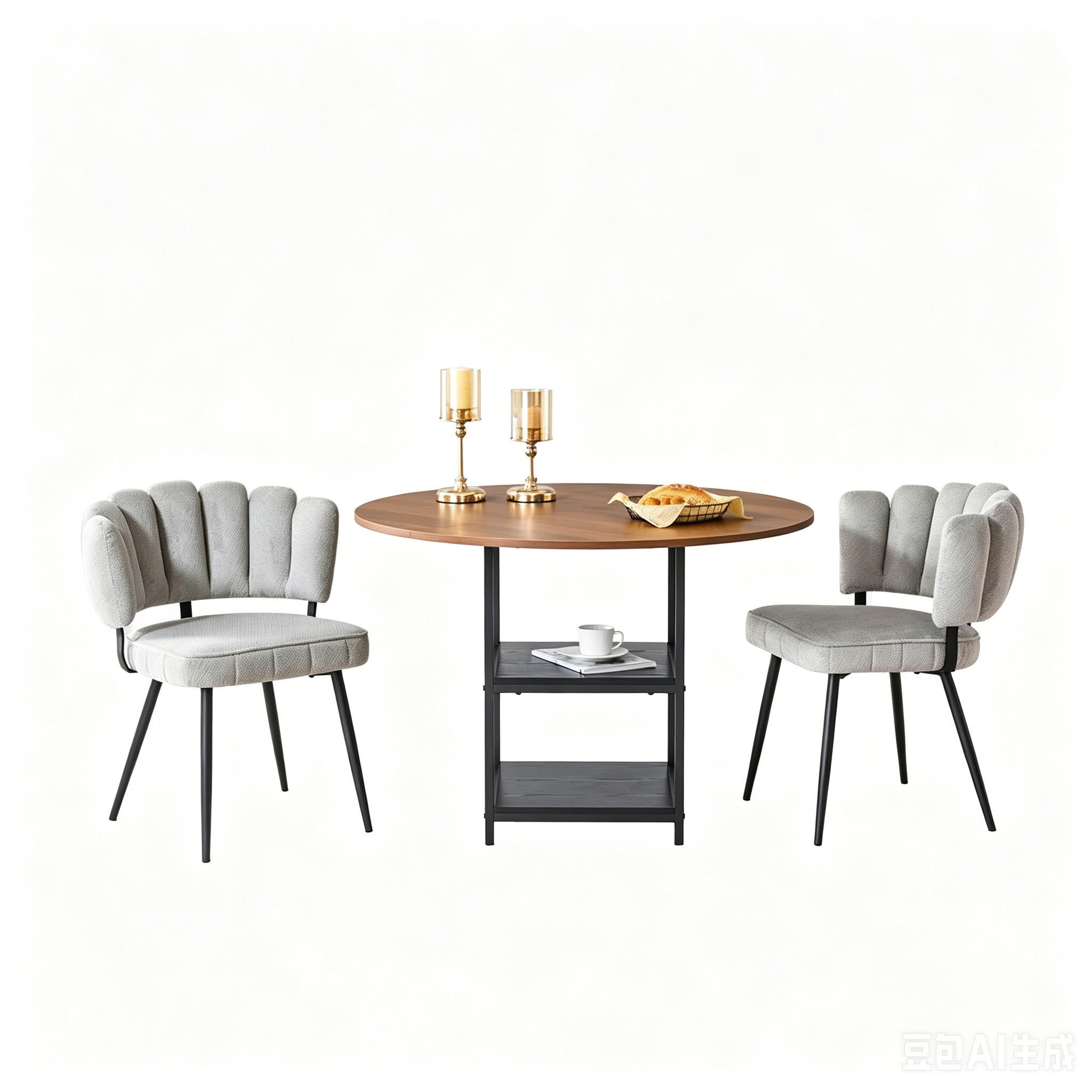 TISCHGRUPPE 3-tlg 107cm mit 2 Grauen Stoffstühlen - Grau, Metall (62.5/49/70cm) - Raelunyi