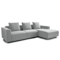 2,5-SITZER ECKSOFA mit Longchair - Webstoff - Hellgrau/Schwarz, Kunststoff/Textil (286/170cm) - home24