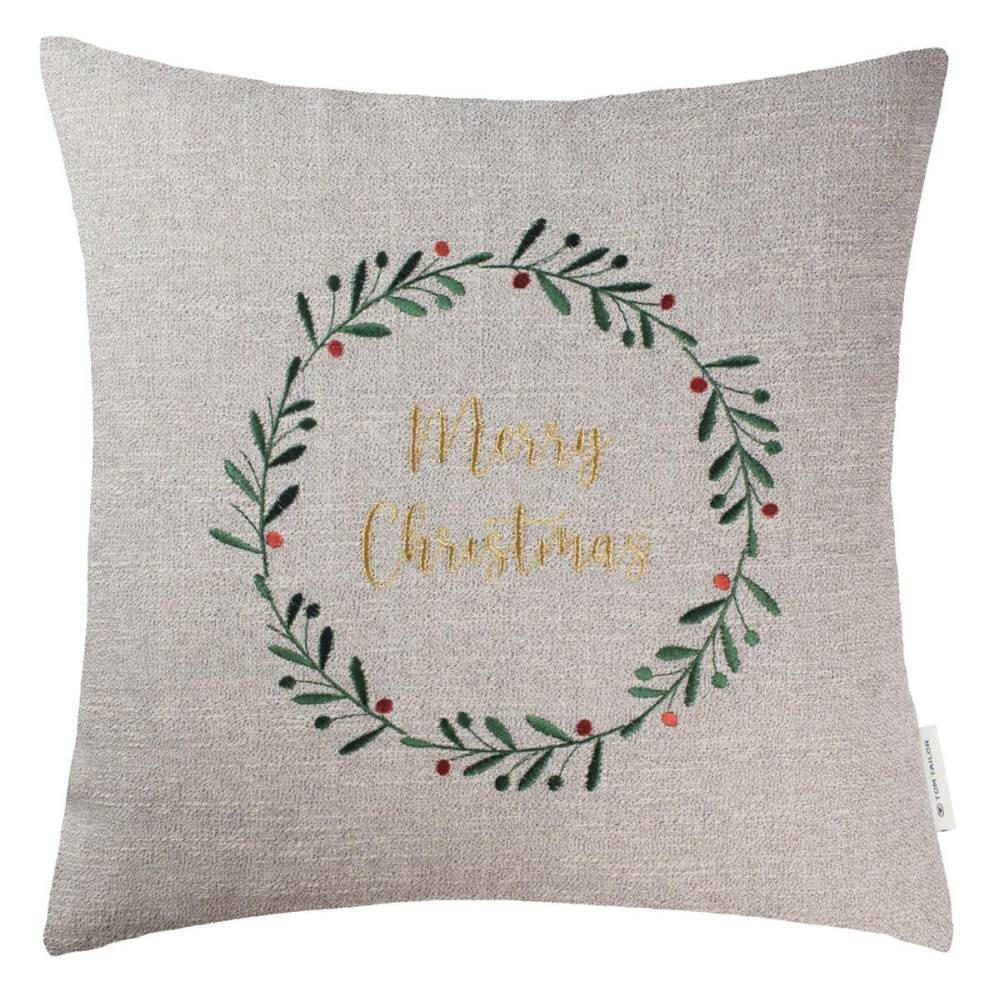 ZIERKISSENHÜLLE Xmas Loop natur-rost-grün 45x45cm - Grün, Textil (45/45cm) - Tom Tailor