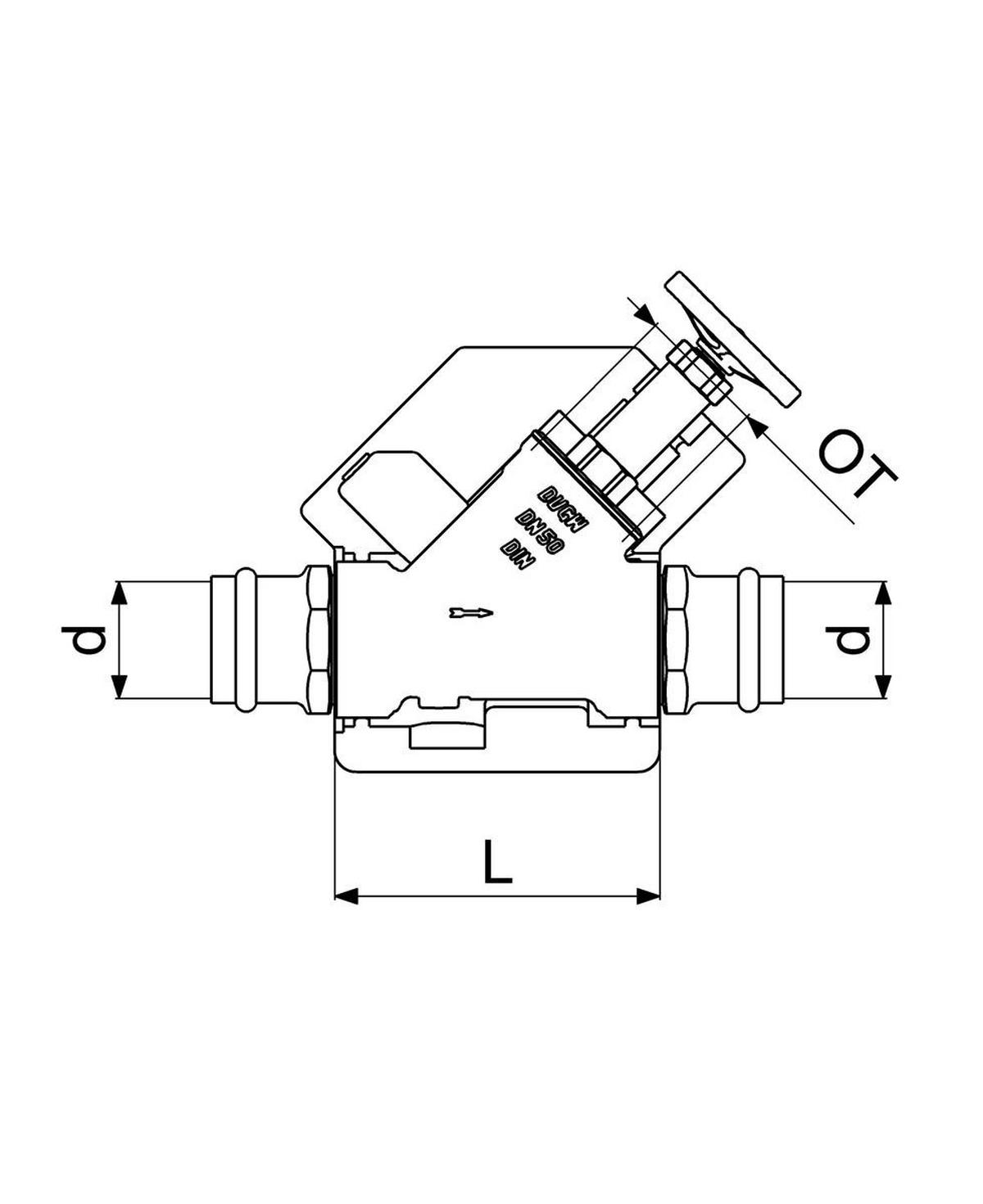 FREISTROMVENTIL,PRESSANSCHL.IG O.ENTL,NST.SP,M.DS,DN50,PR54,DVGW - Schwarz, Metall (10/18/30cm) - Schlösser Armaturen