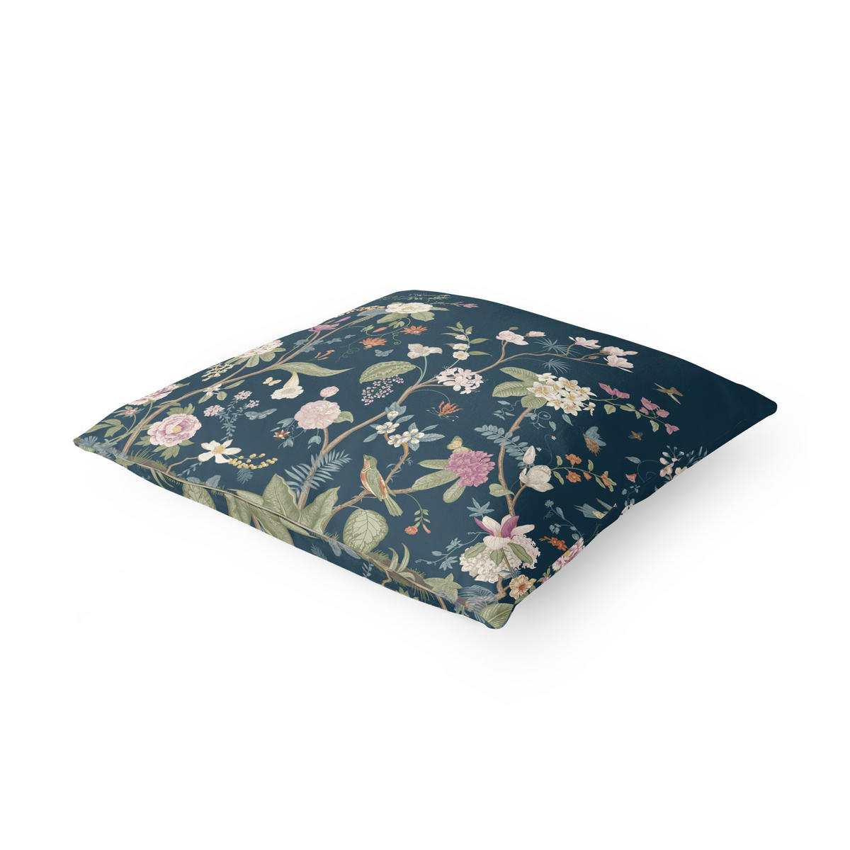 DEKOKISSEN Illustrierte Blumen Chinoiserie auf Dunkelblau 50/50 cm - Blau, Textil (50/50/10cm) - Bilderwelten