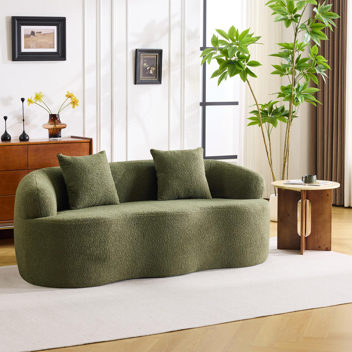 2-SITZER SOFA Polyester Grün mit 2 Kissen - Grün, Holzwerkstoff/Textil (170/70/89cm) - WISHDOR
