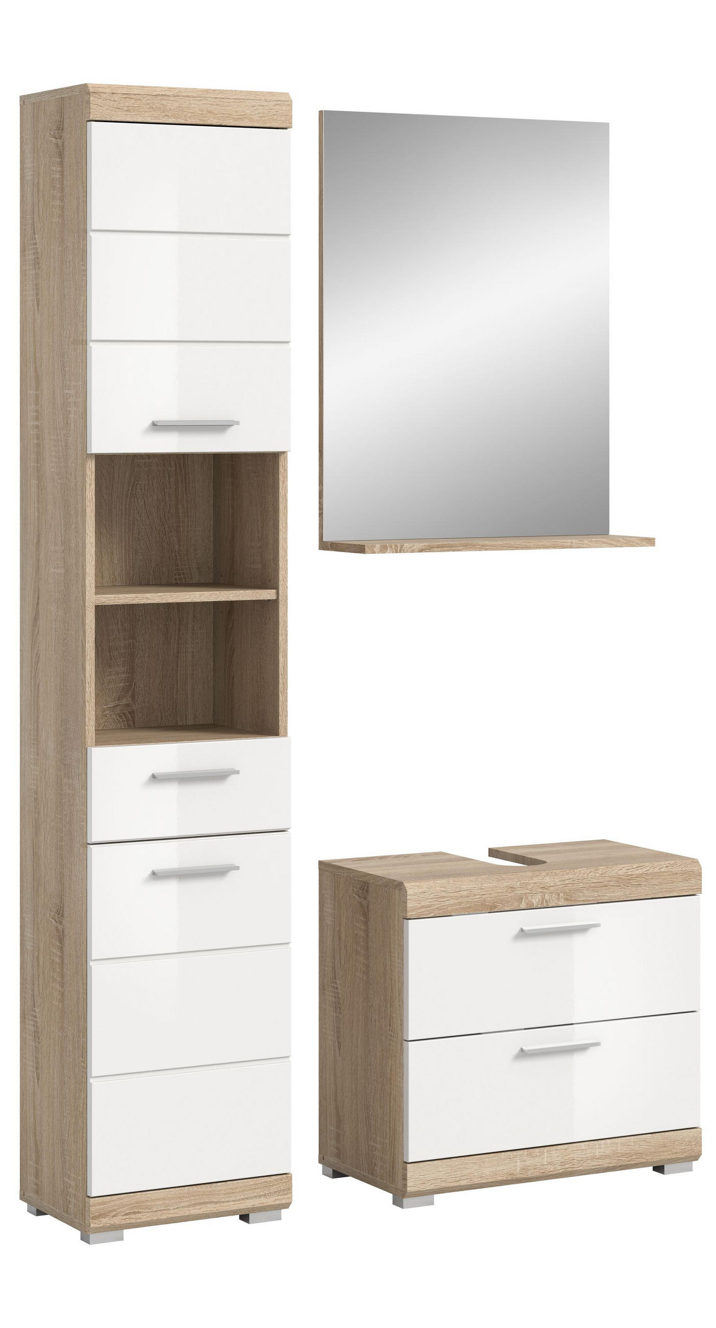 BADKOMBINATION 3tlg. Lambada Bad in Sonoma Eiche hell und weiß hochglanz B/H/T: 112x191x34 cm - Sonoma Eiche, Holz (112/191/37cm)