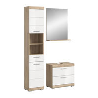 BADKOMBINATION 3tlg. Lambada Bad in Sonoma Eiche hell und weiß hochglanz B/H/T: 112x191x34 cm - Sonoma Eiche, Holz (112/191/37cm)